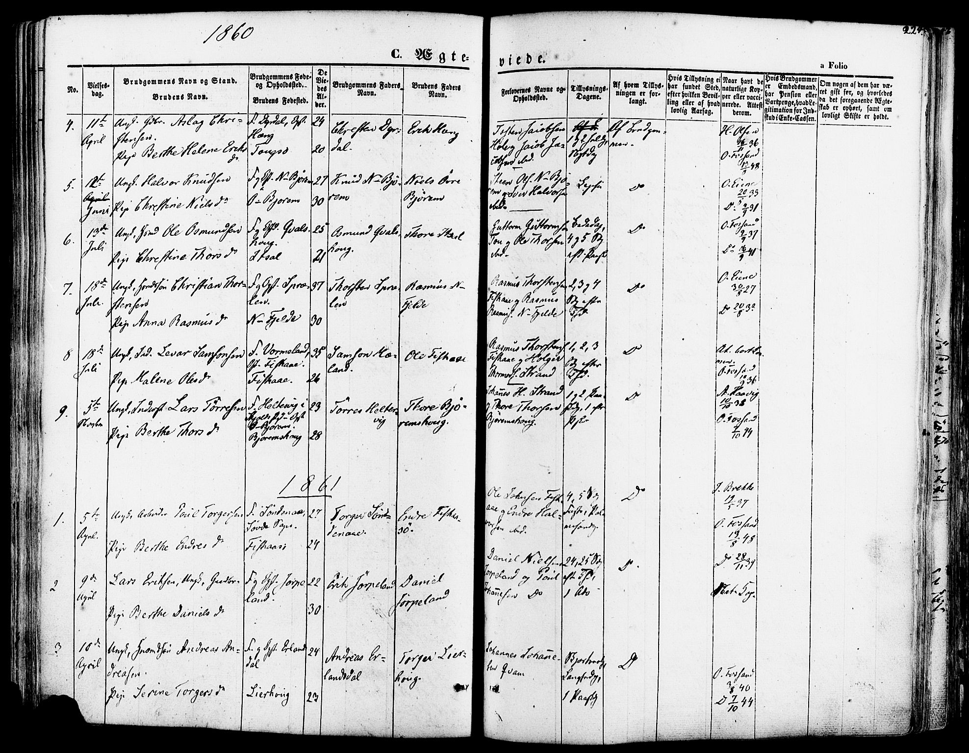 Strand sokneprestkontor, SAST/A-101828/H/Ha/Haa/L0007: Parish register (official) no. A 7, 1855-1881, p. 224
