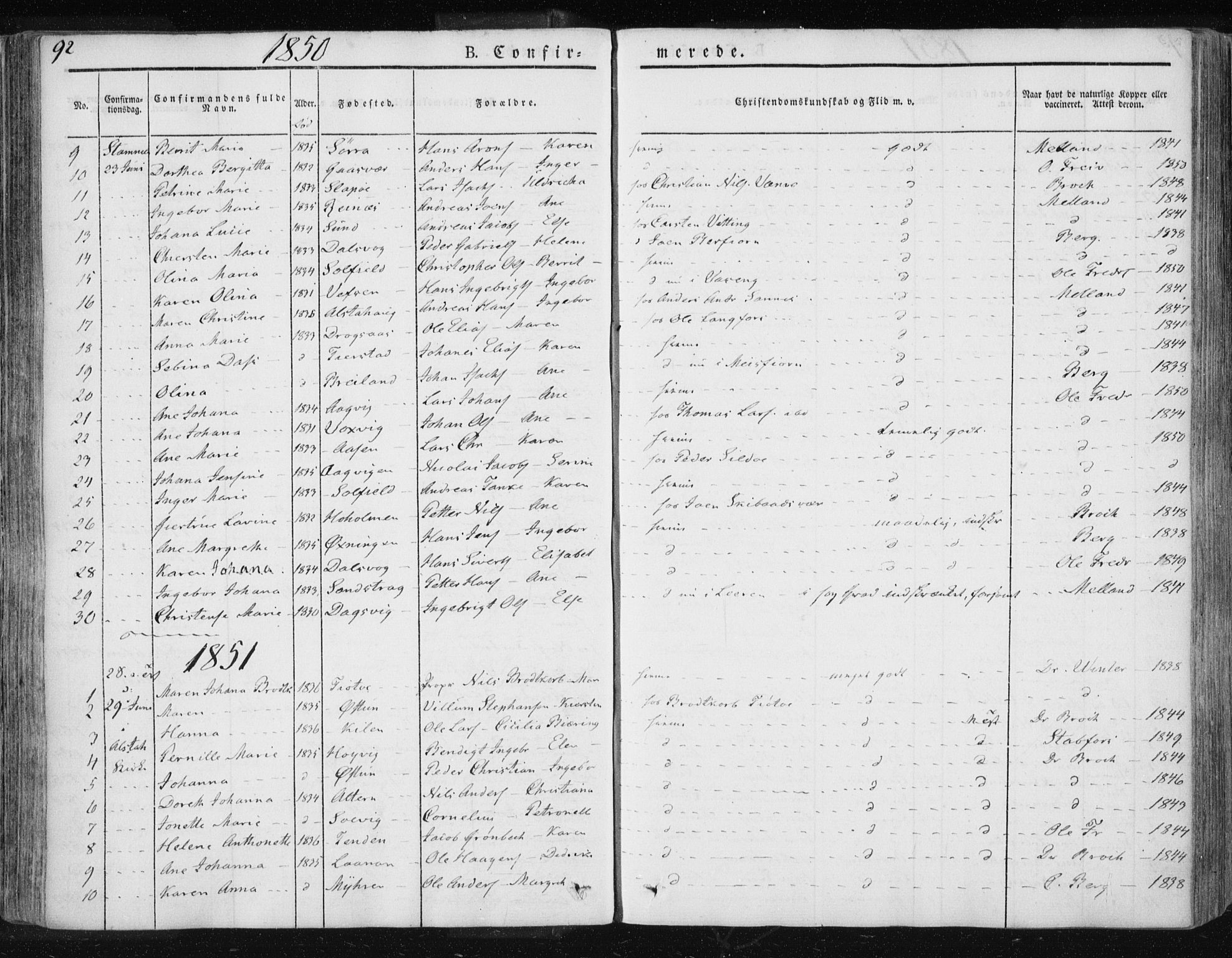 Ministerialprotokoller, klokkerbøker og fødselsregistre - Nordland, AV/SAT-A-1459/830/L0447: Parish register (official) no. 830A11, 1831-1854, p. 92