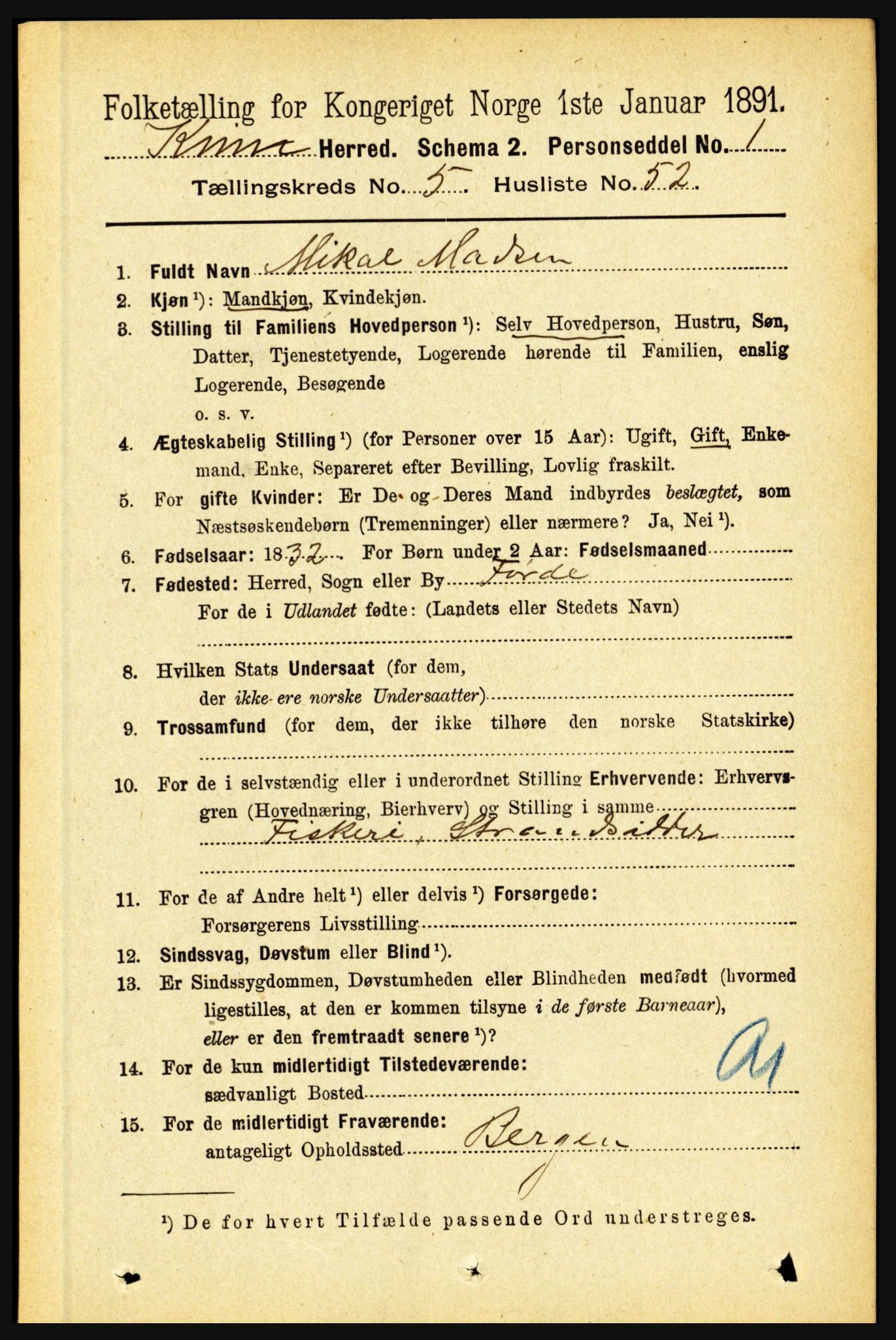 RA, 1891 census for 1437 Kinn, 1891, p. 2106
