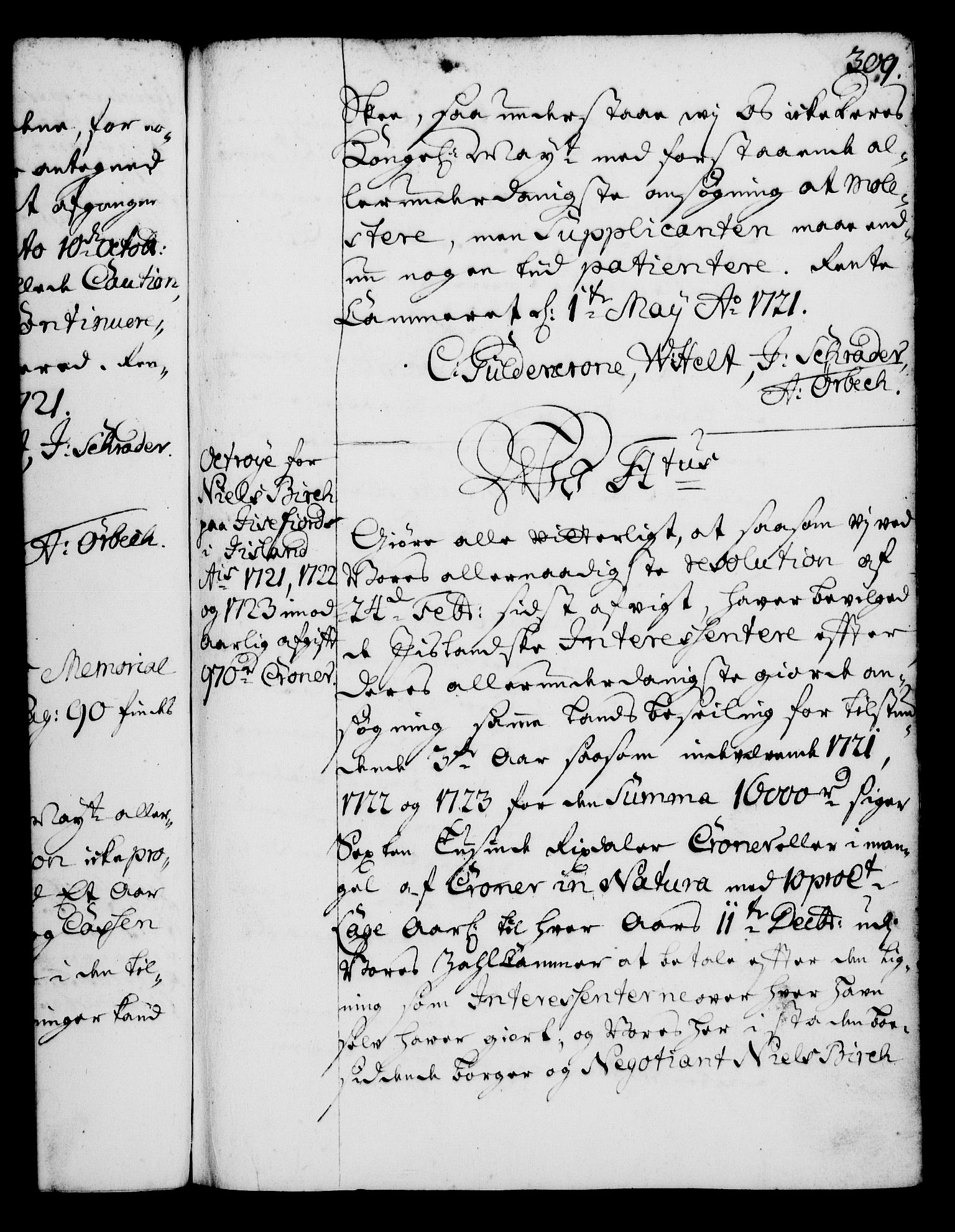 Rentekammeret, Kammerkanselliet, RA/EA-3111/G/Gg/Gga/L0001: Norsk ekspedisjonsprotokoll med register (merket RK 53.1), 1720-1723, p. 309