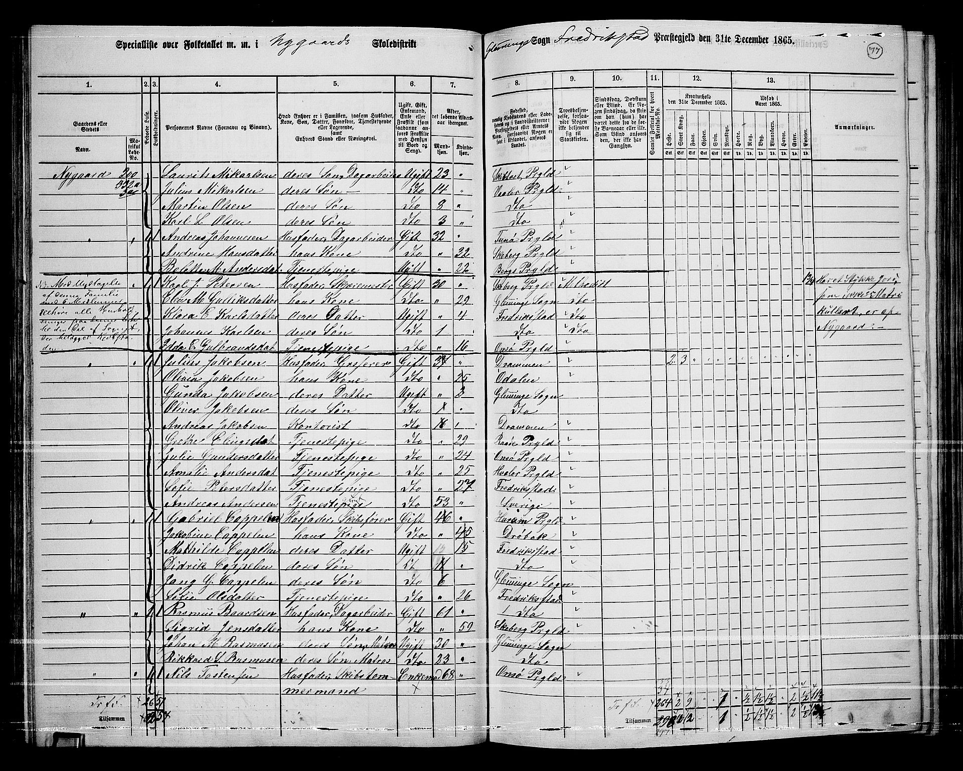 RA, 1865 census for Fredrikstad/Glemmen, 1865, p. 73