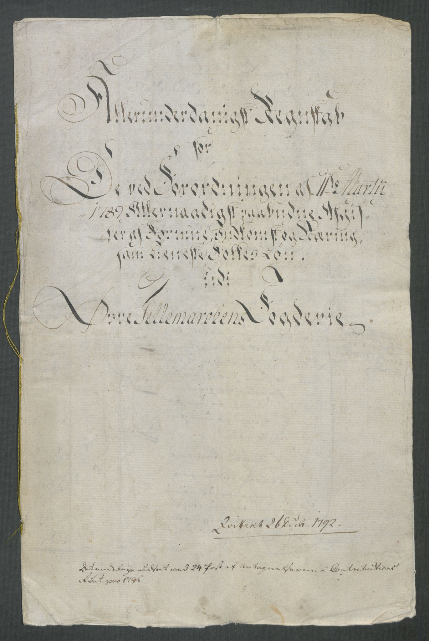 Rentekammeret inntil 1814, Reviderte regnskaper, Mindre regnskaper, AV/RA-EA-4068/Rf/Rfe/L0062: Øvre Romerike fogderi, Øvre Telemark fogderi, 1789, p. 318