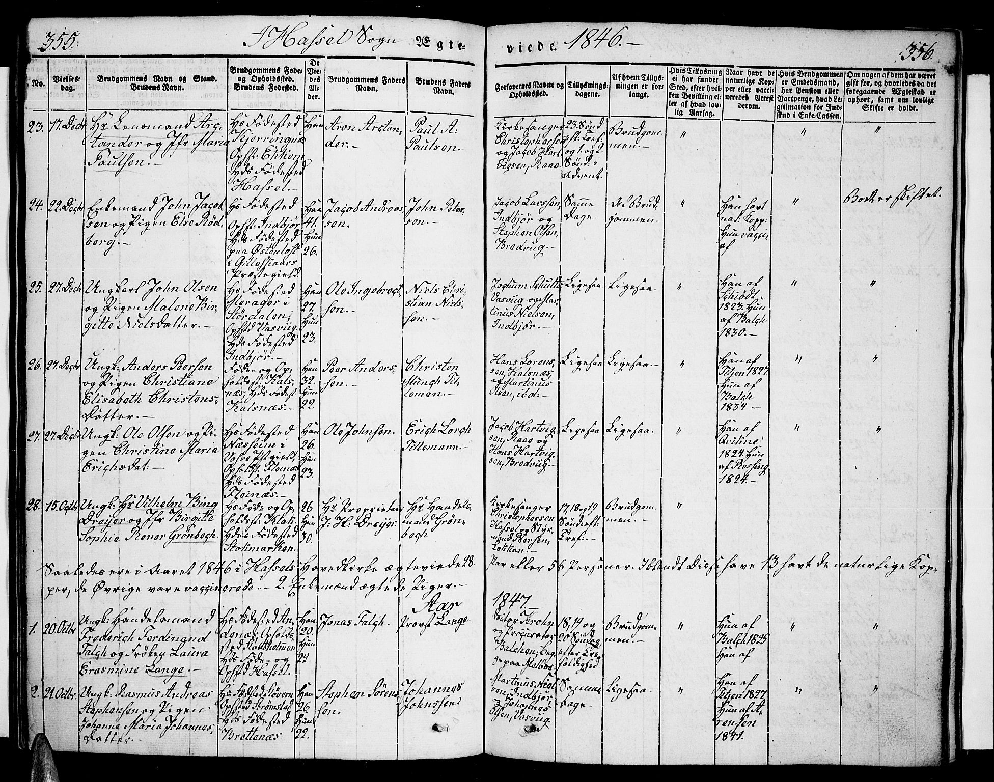 Ministerialprotokoller, klokkerbøker og fødselsregistre - Nordland, AV/SAT-A-1459/888/L1239: Parish register (official) no. 888A06 /1, 1837-1849, p. 355-356