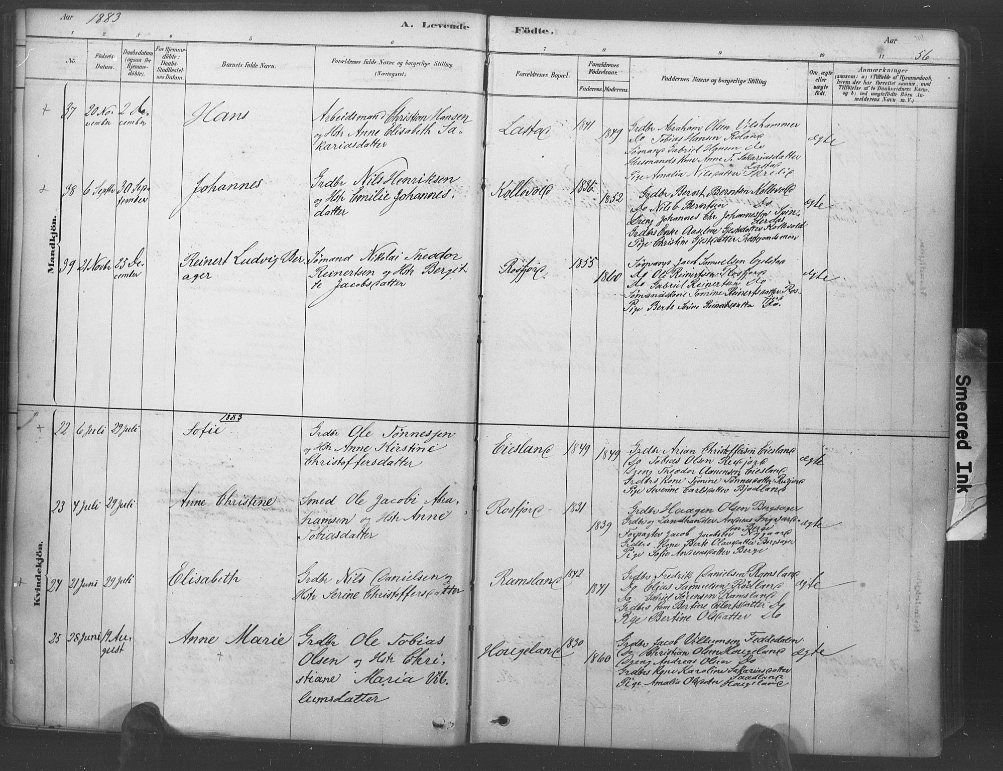 Lyngdal sokneprestkontor, AV/SAK-1111-0029/F/Fa/Fac/L0011: Parish register (official) no. A 11, 1878-1893, p. 56