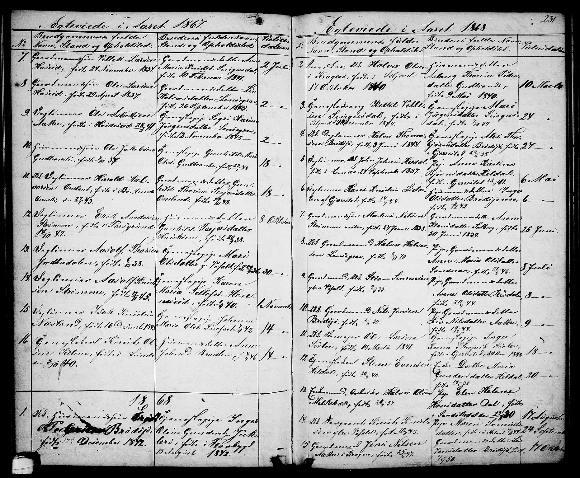Drangedal kirkebøker, SAKO/A-258/G/Ga/L0002: Parish register (copy) no. I 2, 1856-1887, p. 231