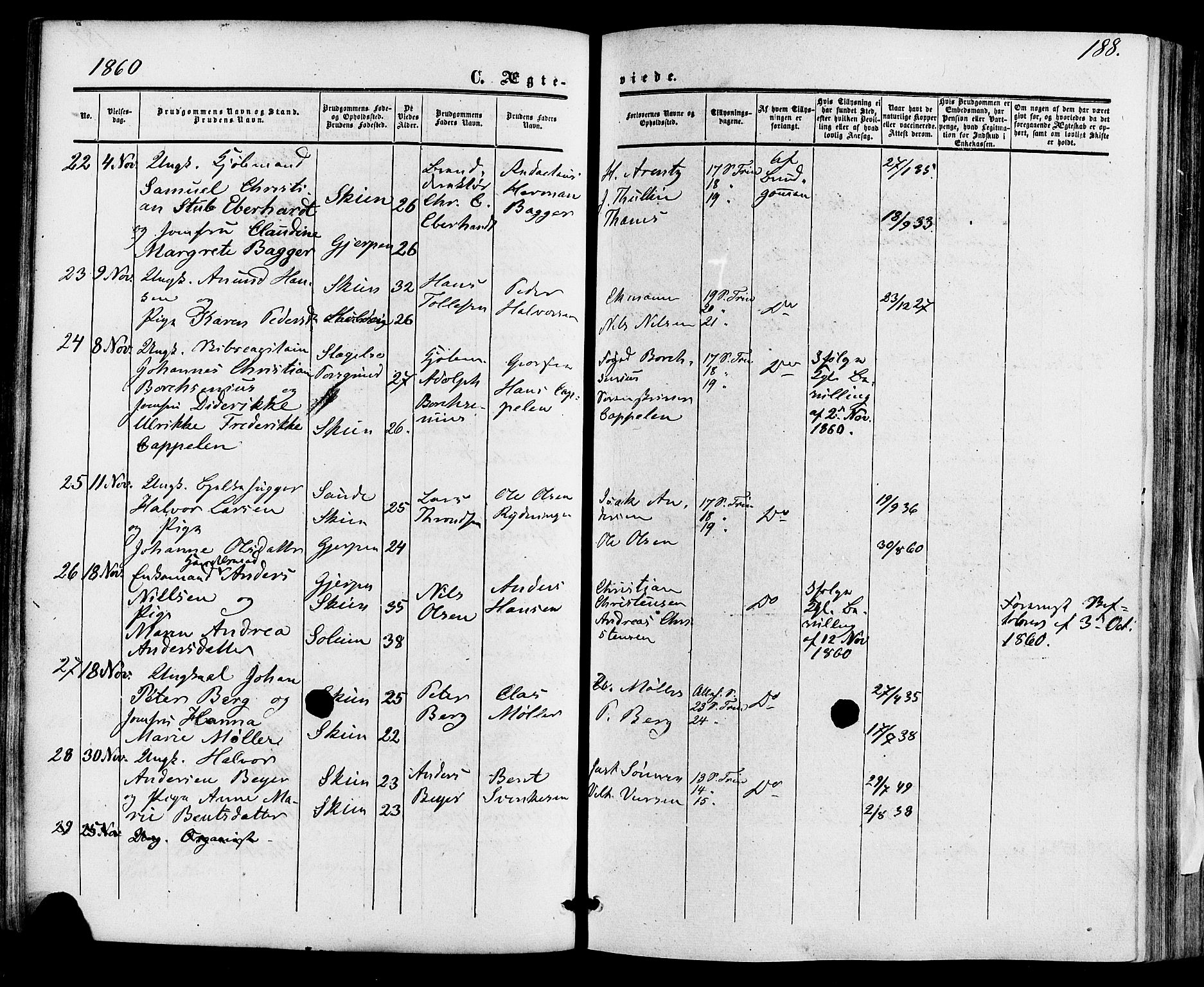 Skien kirkebøker, SAKO/A-302/F/Fa/L0007: Parish register (official) no. 7, 1856-1865, p. 188