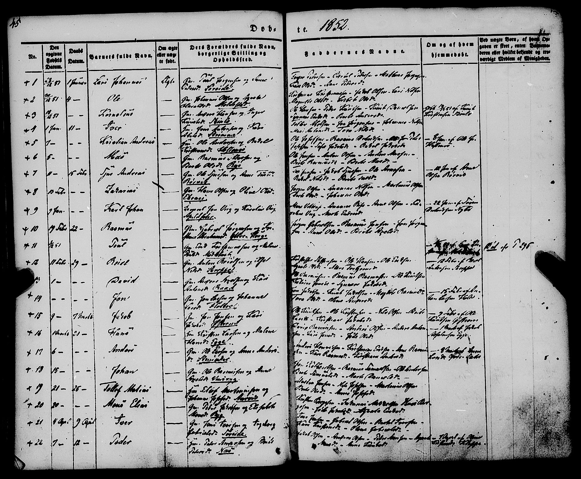 Gloppen sokneprestembete, AV/SAB-A-80101/H/Haa/Haaa/L0008: Parish register (official) no. A 8, 1837-1855, p. 45