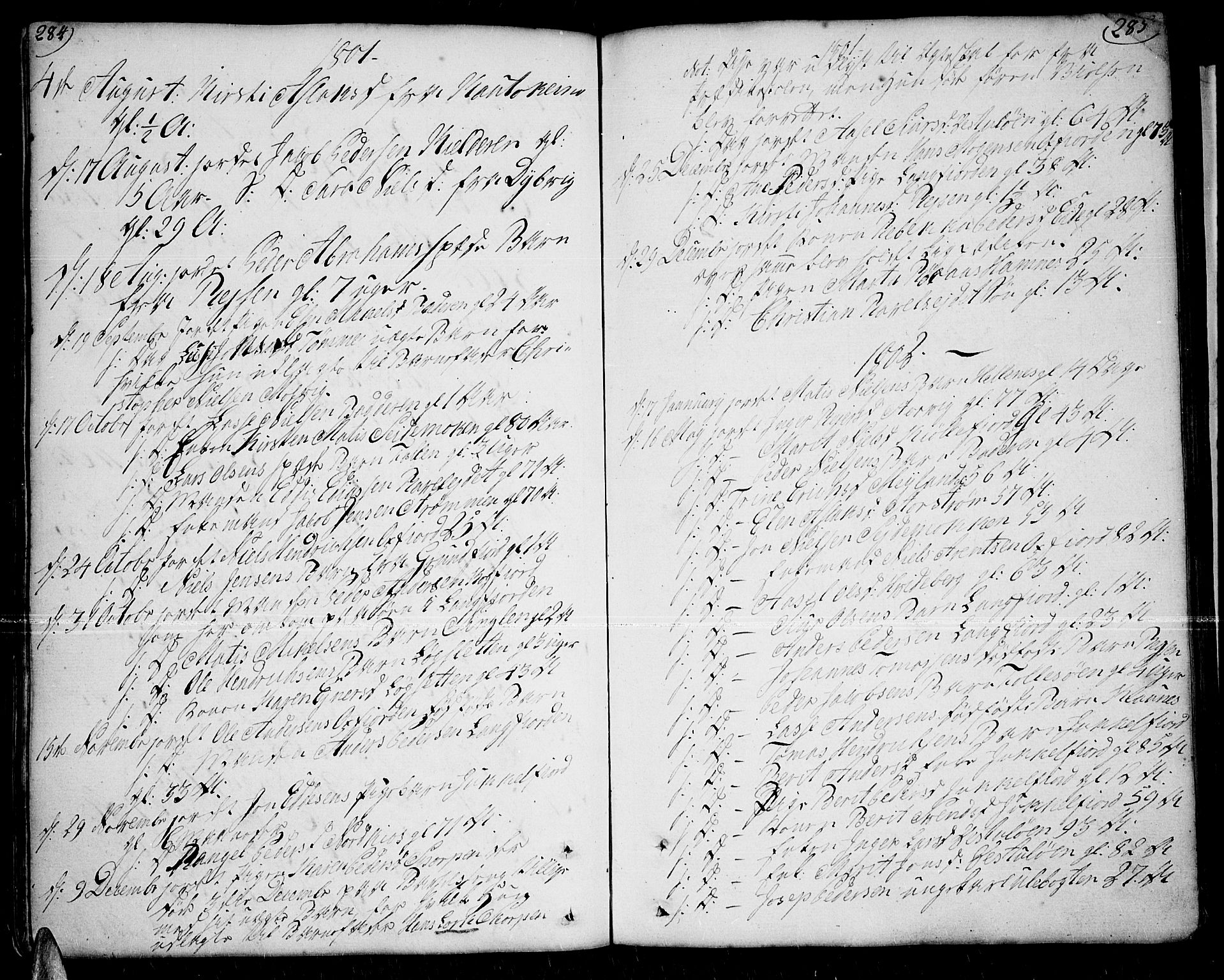 Skjervøy sokneprestkontor, SATØ/S-1300/H/Ha/Haa/L0002kirke: Parish register (official) no. 2, 1781-1817, p. 284-285