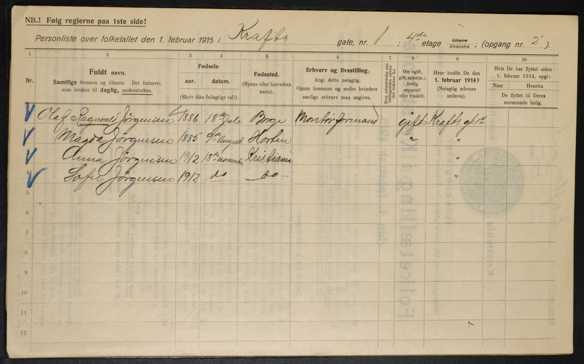 OBA, Municipal Census 1915 for Kristiania, 1915, p. 53415