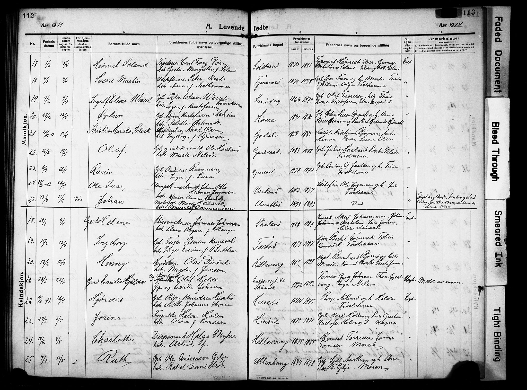 Hetland sokneprestkontor, SAST/A-101826/30/30BB/L0008: Parish register (copy) no. B 8, 1910-1921, p. 112-113