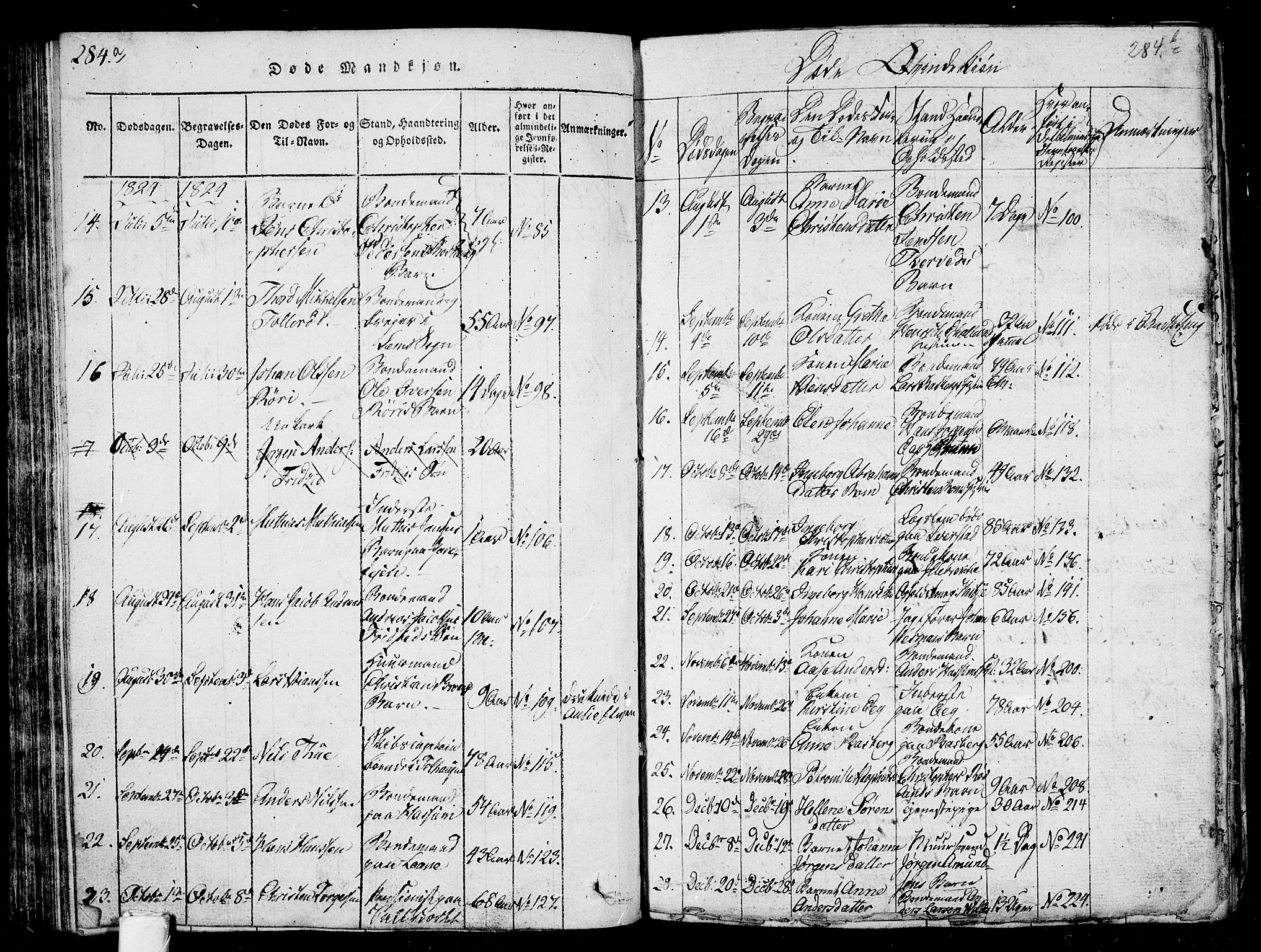 Sem kirkebøker, AV/SAKO-A-5/G/Ga/L0001: Parish register (copy) no. I 1, 1814-1825, p. 284-285