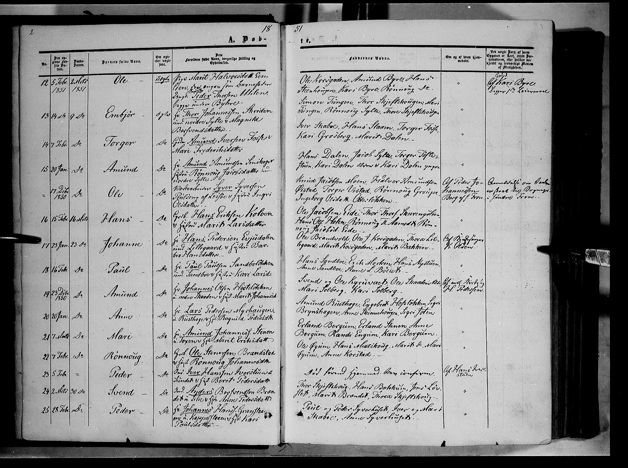 Nord-Fron prestekontor, SAH/PREST-080/H/Ha/Haa/L0001: Parish register (official) no. 1, 1851-1864, p. 2