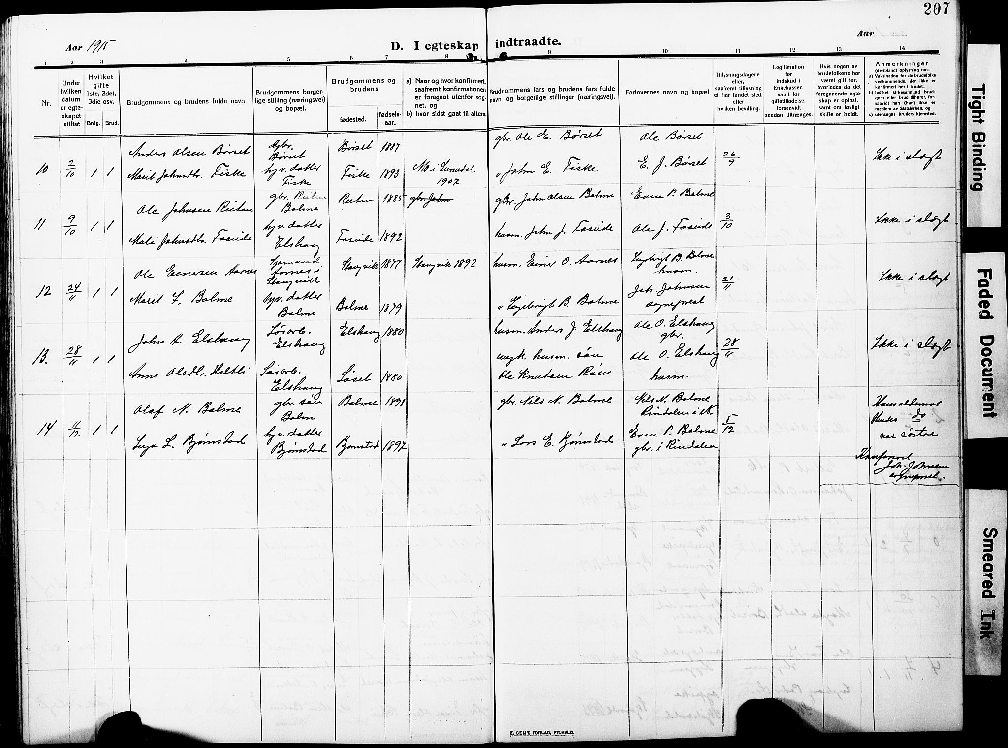 Ministerialprotokoller, klokkerbøker og fødselsregistre - Møre og Romsdal, AV/SAT-A-1454/598/L1079: Parish register (copy) no. 598C04, 1909-1927, p. 207