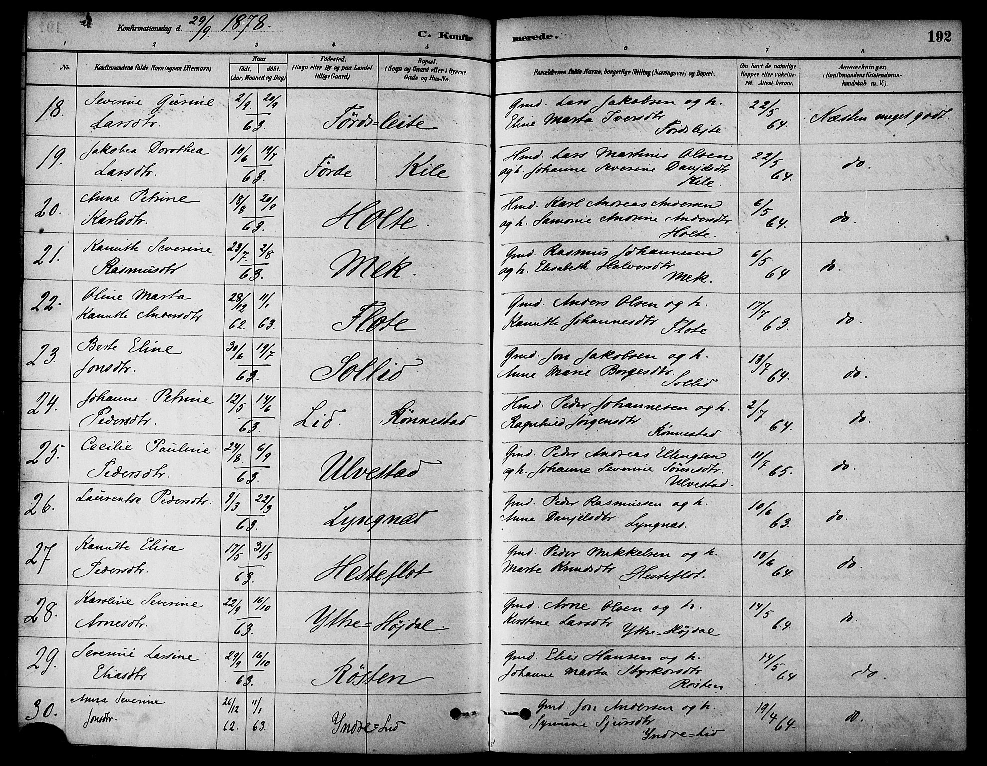 Ministerialprotokoller, klokkerbøker og fødselsregistre - Møre og Romsdal, AV/SAT-A-1454/511/L0141: Parish register (official) no. 511A08, 1878-1890, p. 192