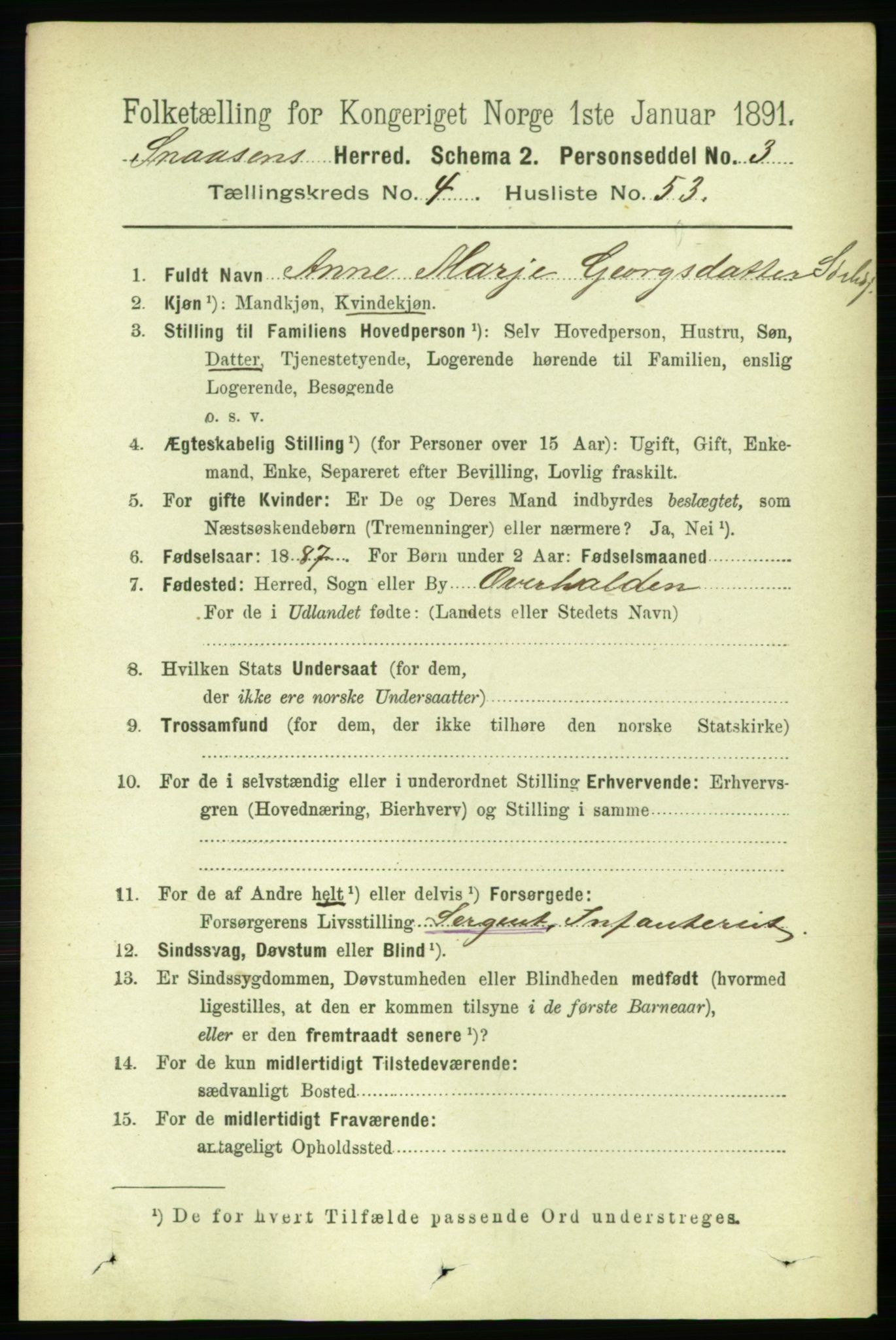 RA, 1891 census for 1736 Snåsa, 1891, p. 1400