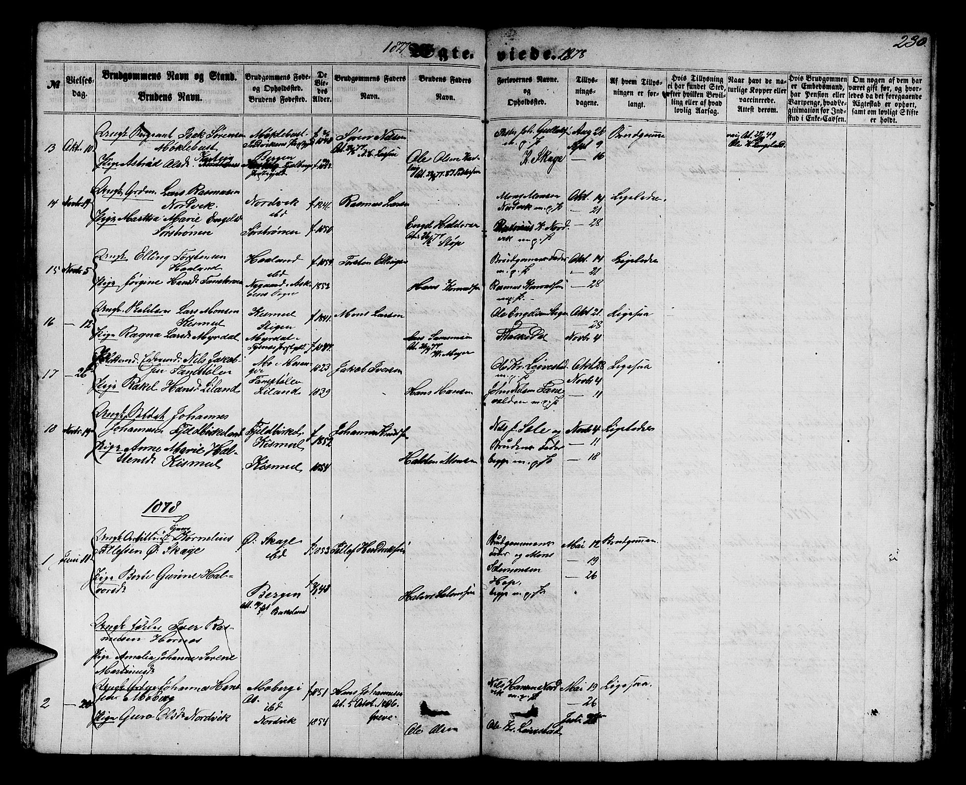 Fana Sokneprestembete, AV/SAB-A-75101/H/Hab/Habb/L0003: Parish register (copy) no. B 3, 1861-1888, p. 230