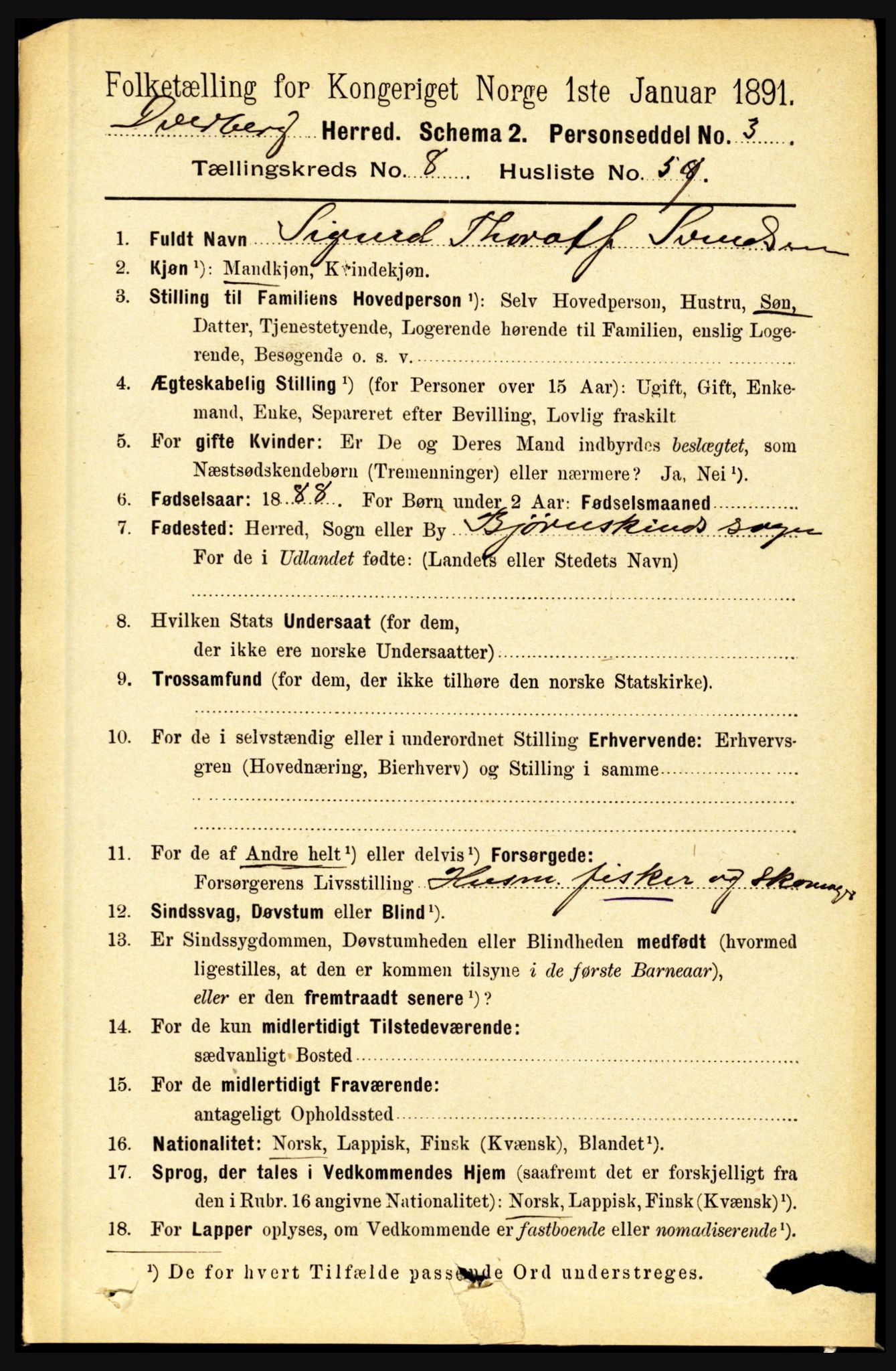 RA, 1891 census for 1872 Dverberg, 1891, p. 3472