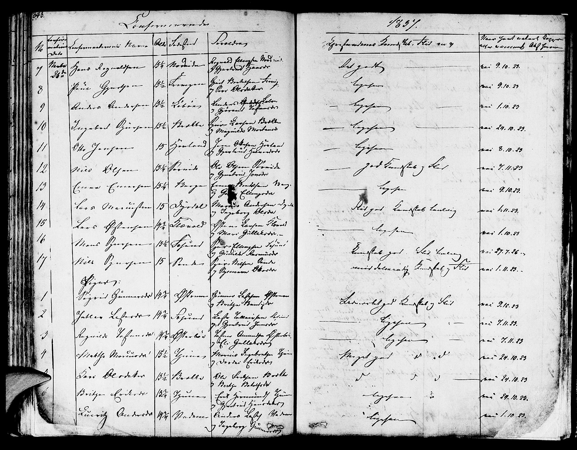 Lavik sokneprestembete, SAB/A-80901: Parish register (official) no. A 2I, 1821-1842, p. 343