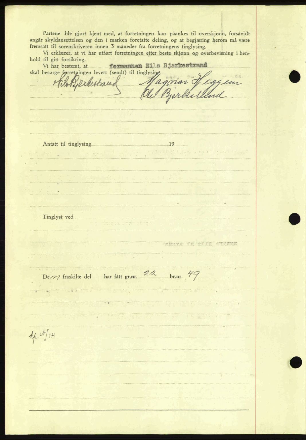 Nordmøre sorenskriveri, AV/SAT-A-4132/1/2/2Ca: Mortgage book no. A93, 1942-1942, Diary no: : 2193/1942