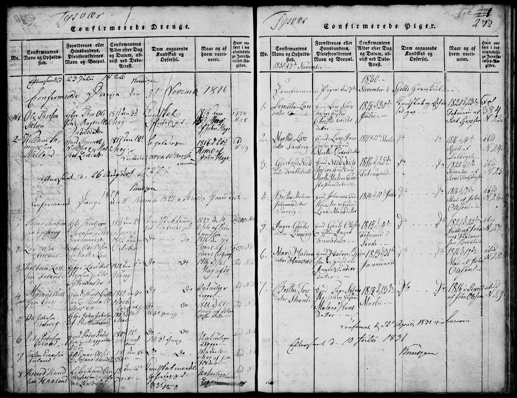 Skjold sokneprestkontor, AV/SAST-A-101847/H/Ha/Hab/L0002: Parish register (copy) no. B 2 /1, 1815-1830, p. 272