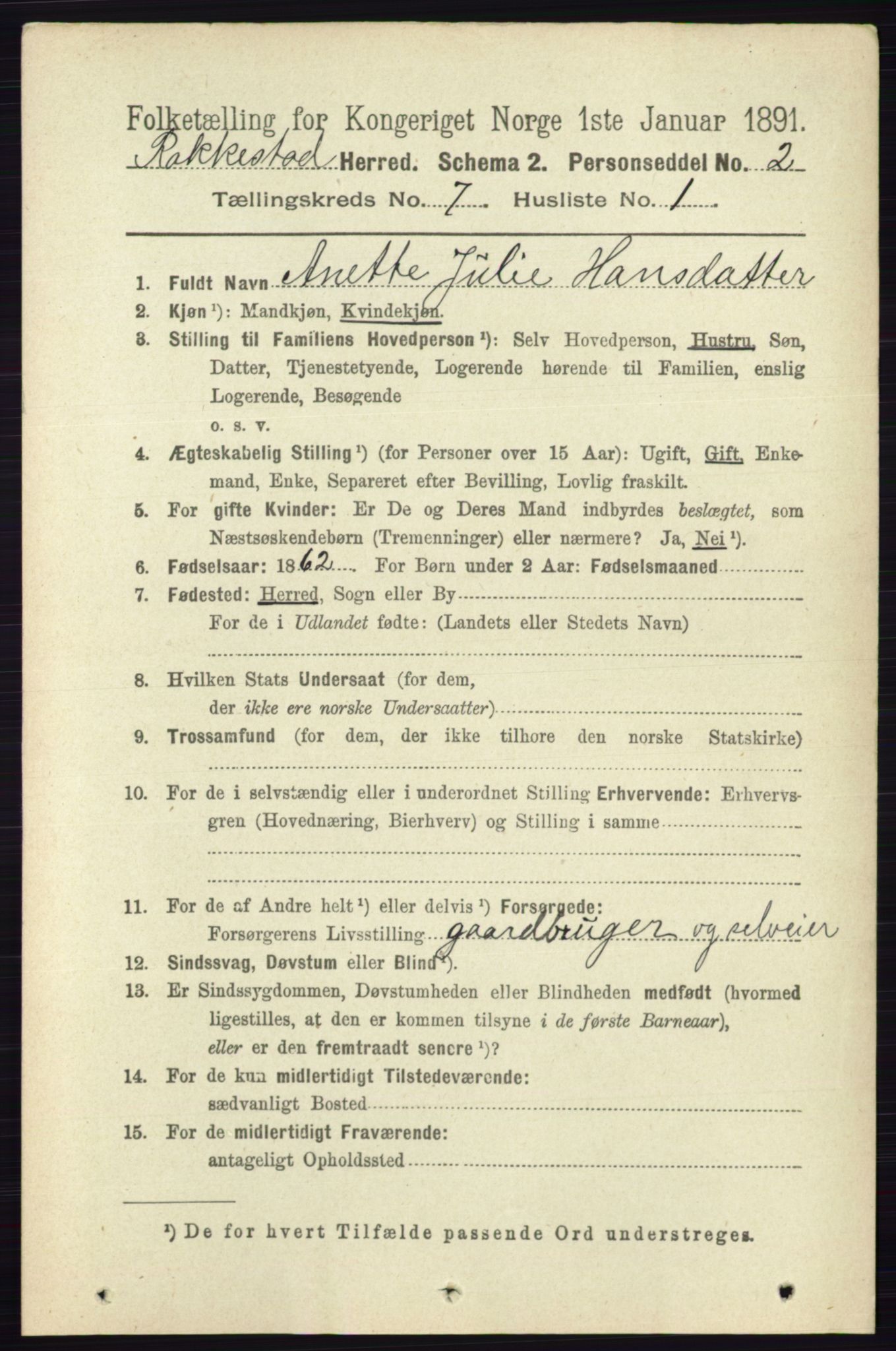 RA, 1891 census for 0128 Rakkestad, 1891, p. 3131