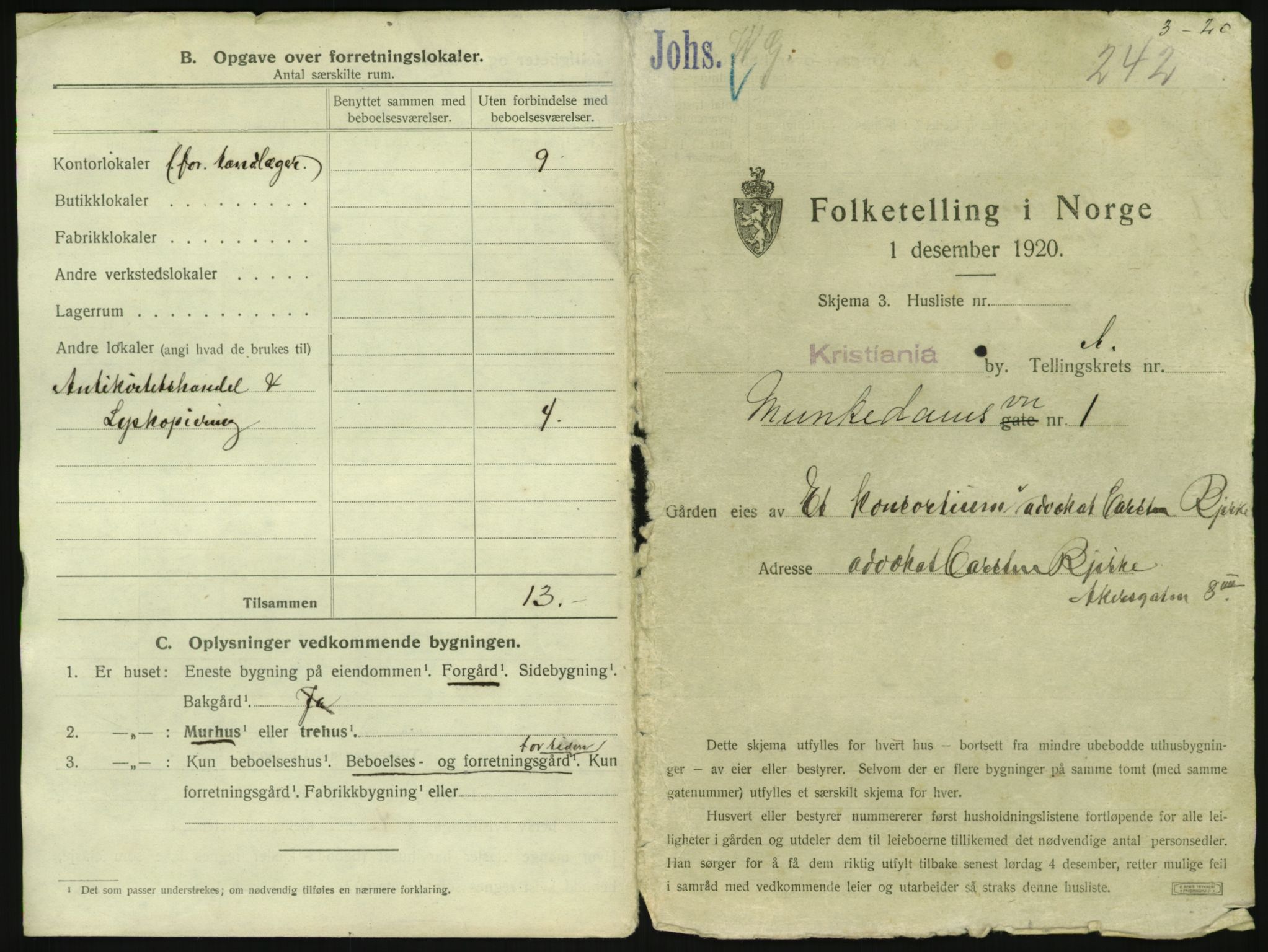 SAO, 1920 census for Kristiania, 1920, p. 68118