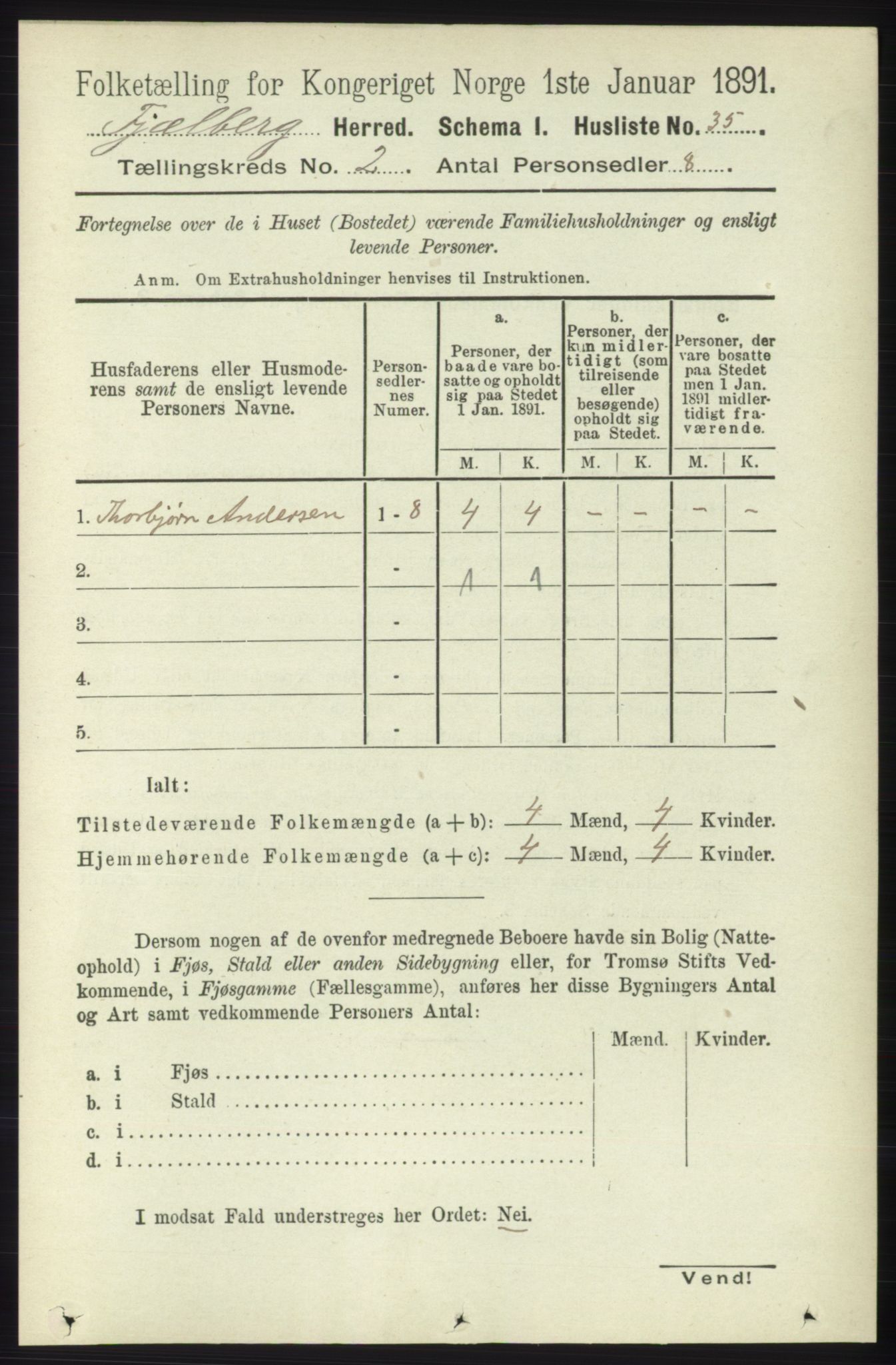 RA, 1891 census for 1213 Fjelberg, 1891, p. 493