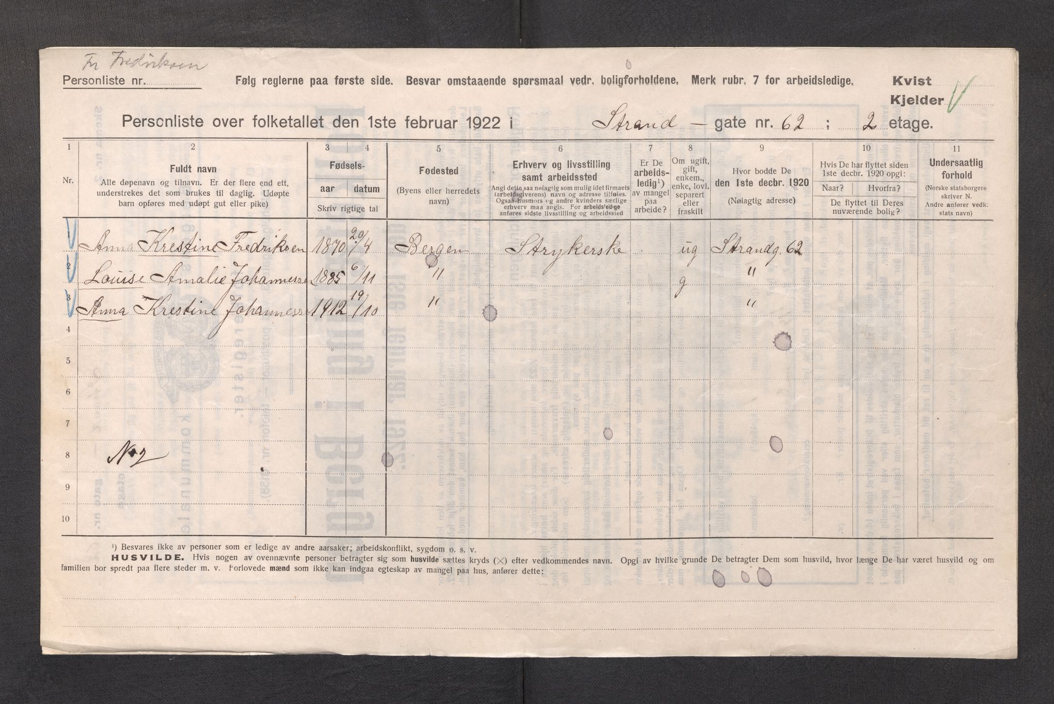 SAB, Municipal Census 1922 for Bergen, 1922, p. 39760