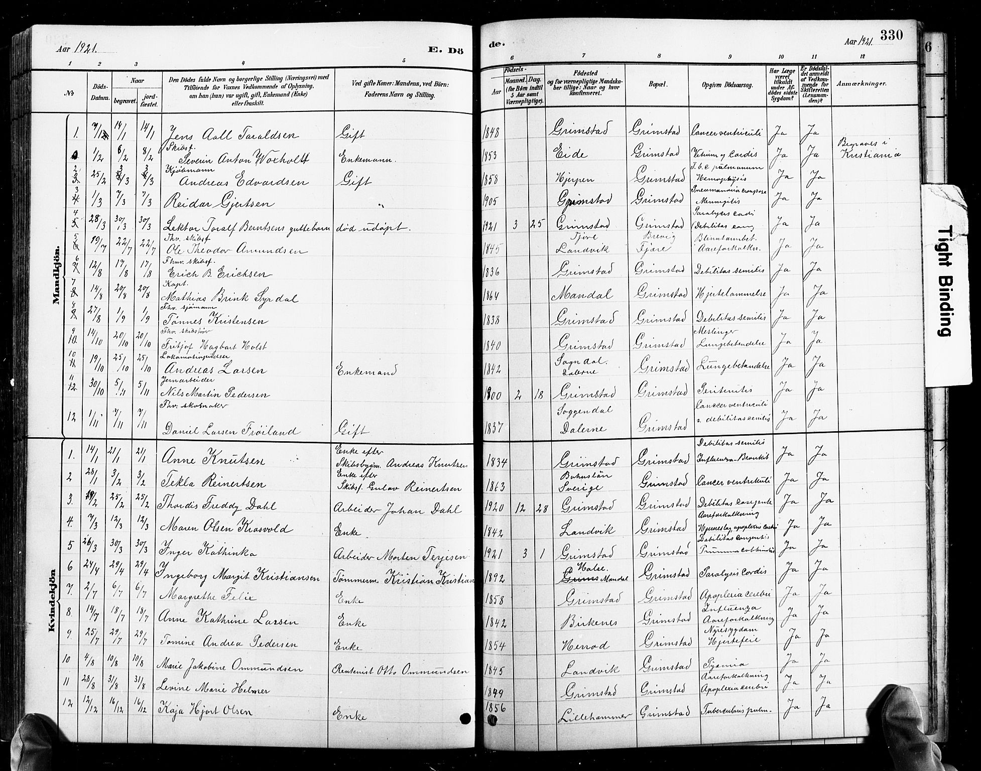 Grimstad sokneprestkontor, SAK/1111-0017/F/Fb/L0001: Parish register (copy) no. B 1, 1881-1922, p. 330