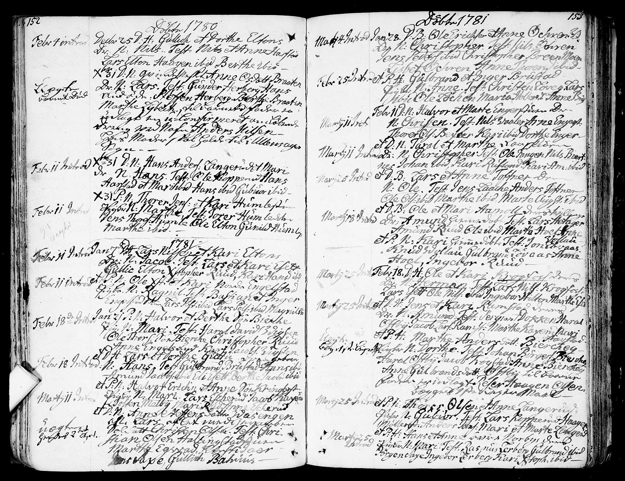 Nannestad prestekontor Kirkebøker, SAO/A-10414a/F/Fa/L0007: Parish register (official) no. I 7, 1754-1791, p. 152-153