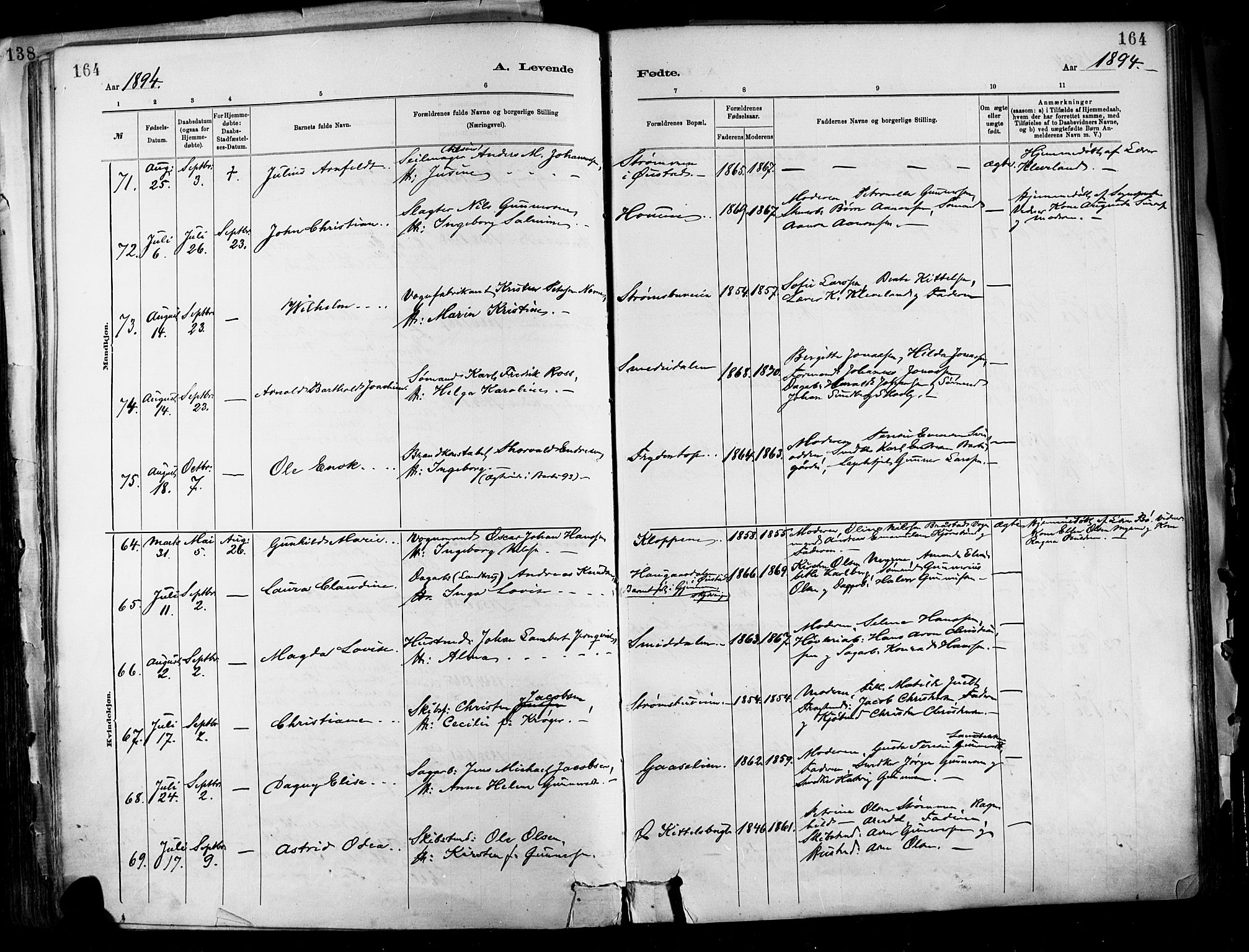 Barbu sokneprestkontor, SAK/1111-0003/F/Fa/L0002: Parish register (official) no. A 2, 1883-1898, p. 164