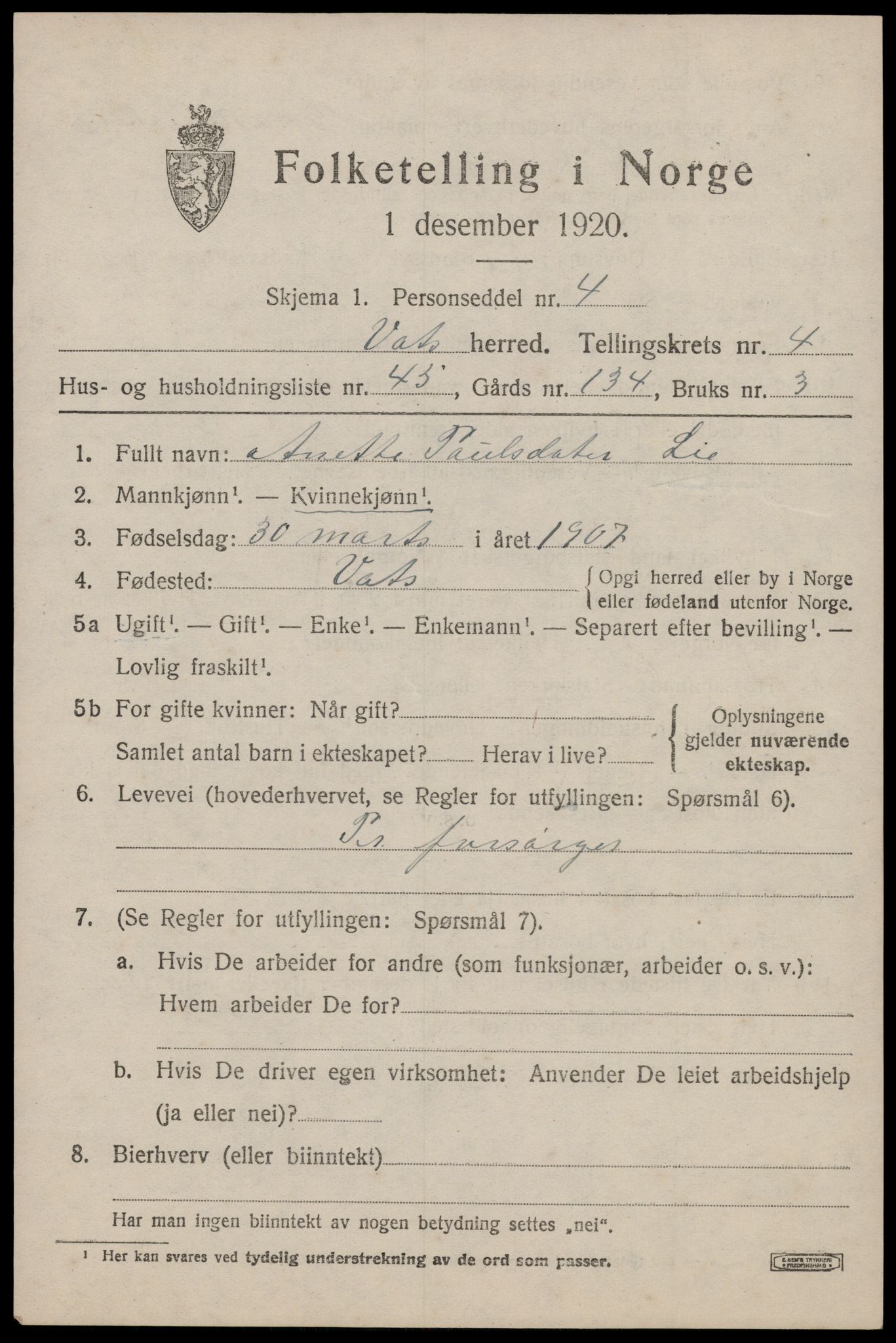 SAST, 1920 census for Vats, 1920, p. 1875