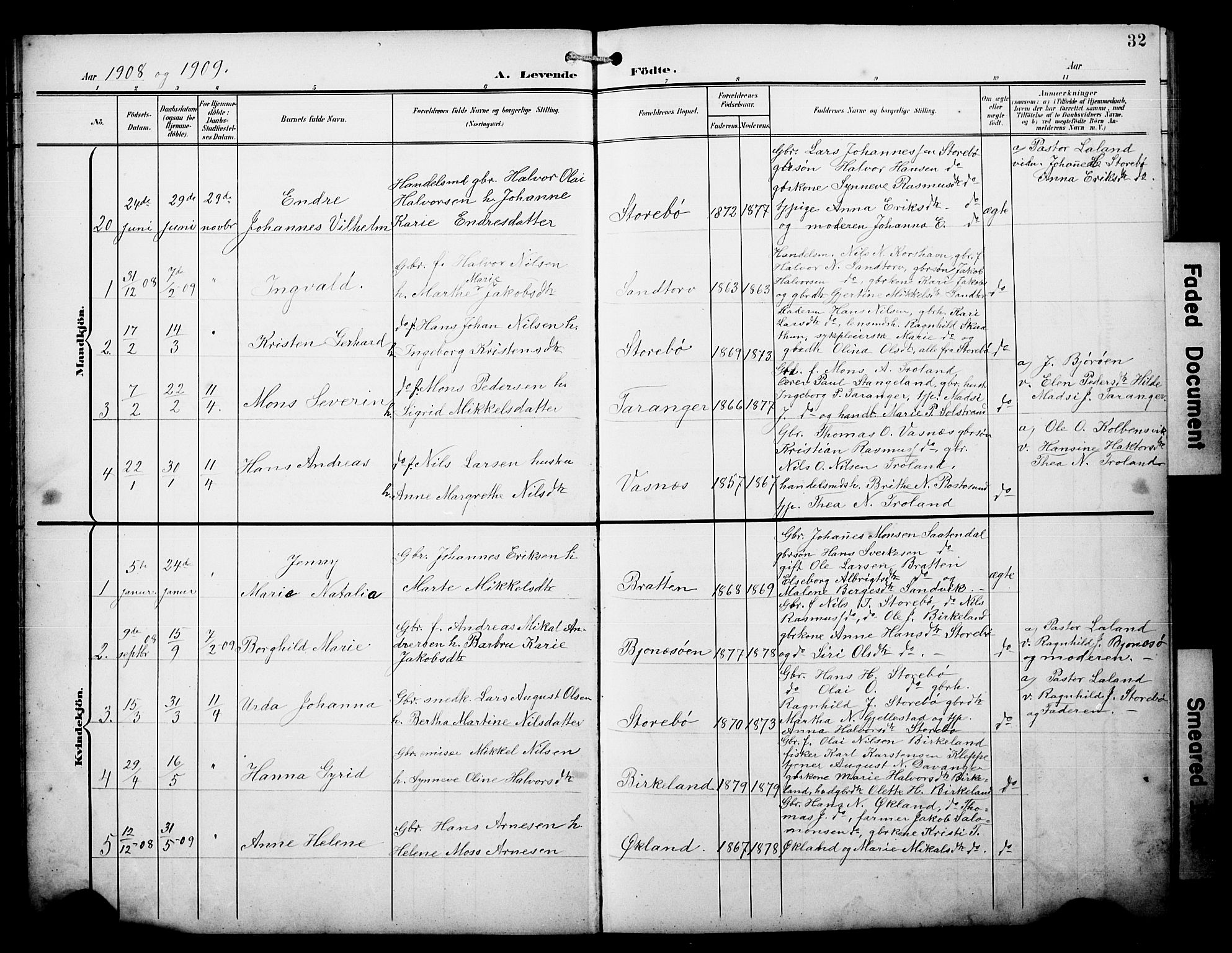 Austevoll Sokneprestembete, SAB/A-74201/H/Hab: Parish register (copy) no. A 4, 1901-1912, p. 32