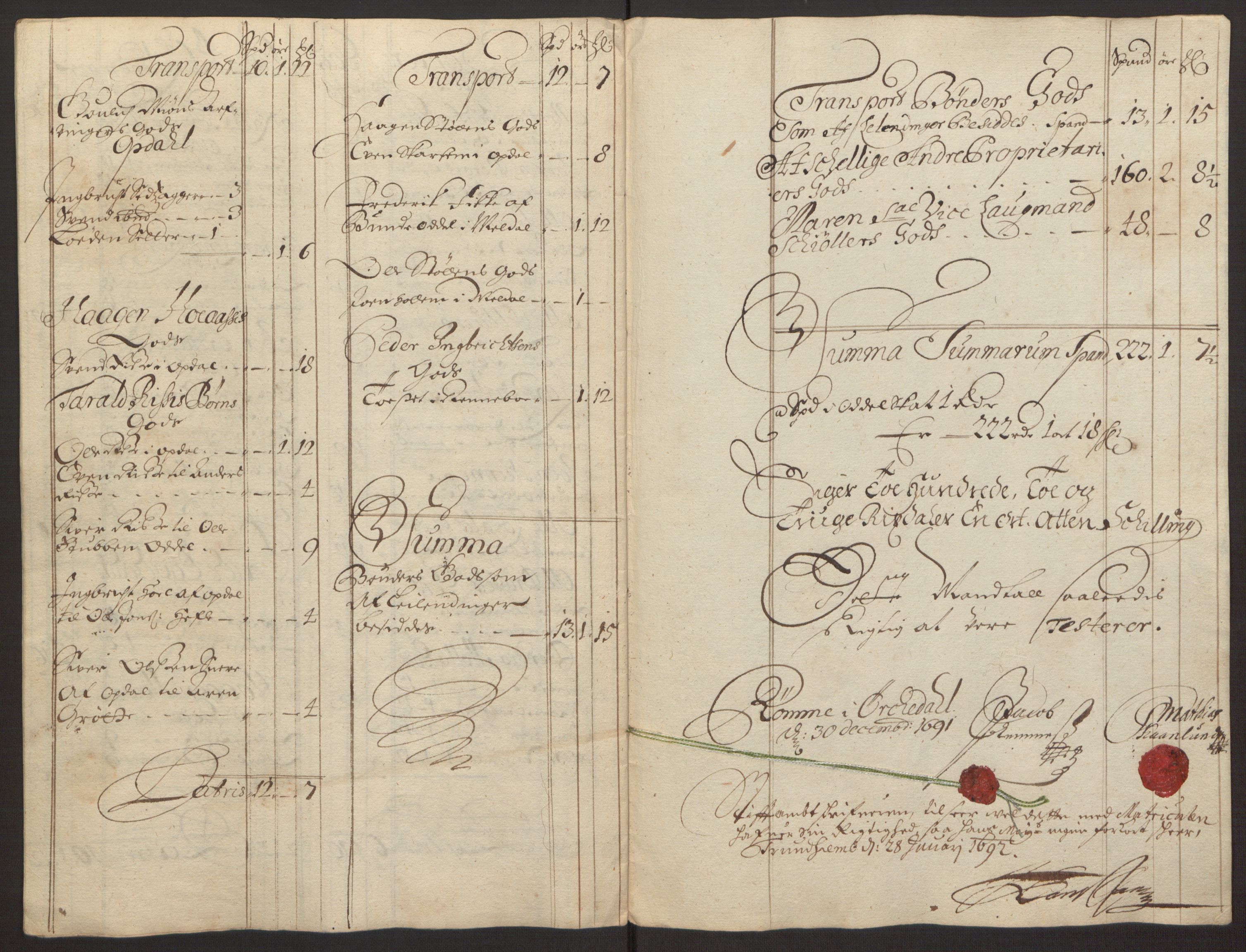 Rentekammeret inntil 1814, Reviderte regnskaper, Fogderegnskap, AV/RA-EA-4092/R58/L3937: Fogderegnskap Orkdal, 1691-1692, p. 56