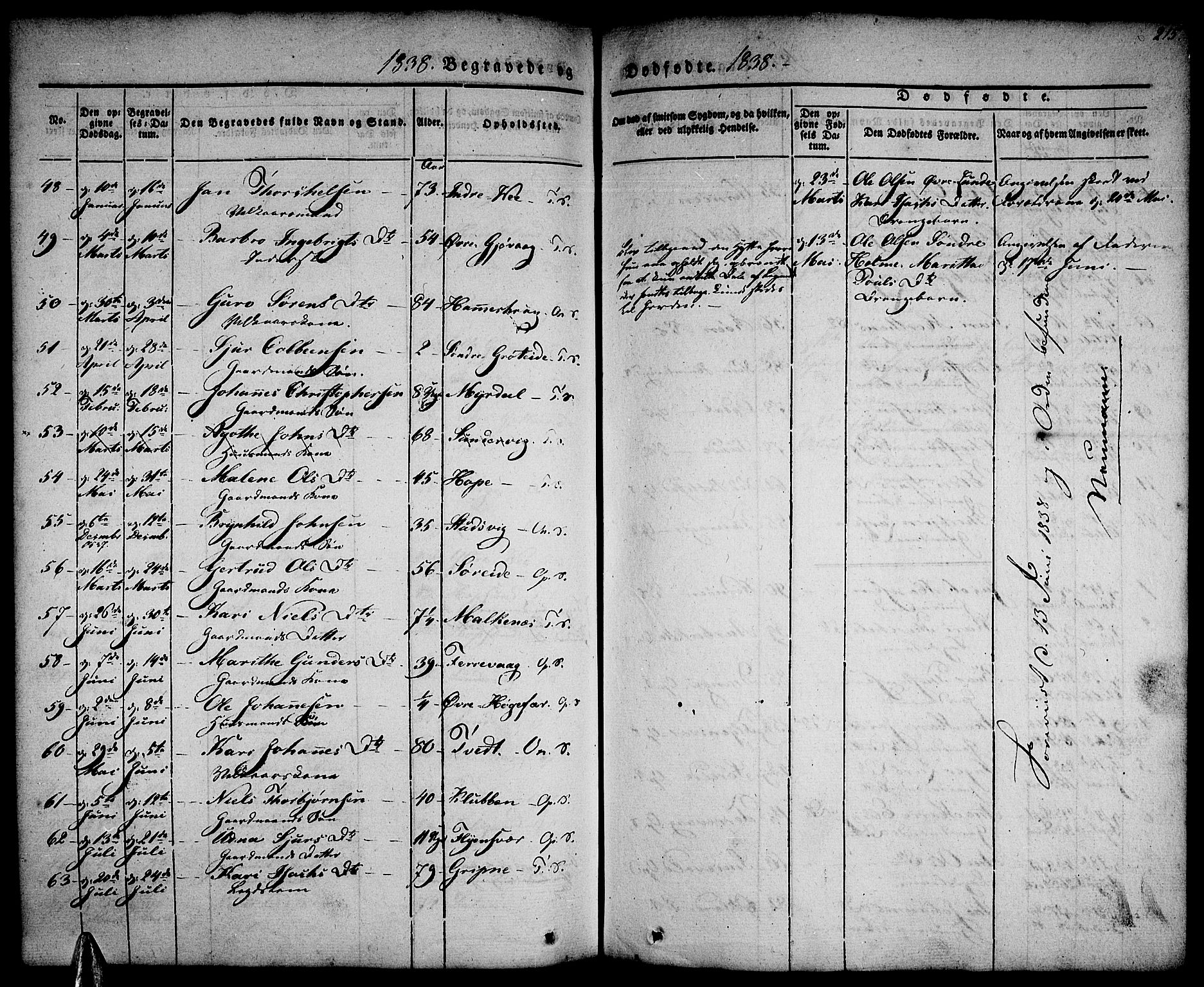 Tysnes sokneprestembete, AV/SAB-A-78601/H/Haa: Parish register (official) no. A 9, 1837-1848, p. 215