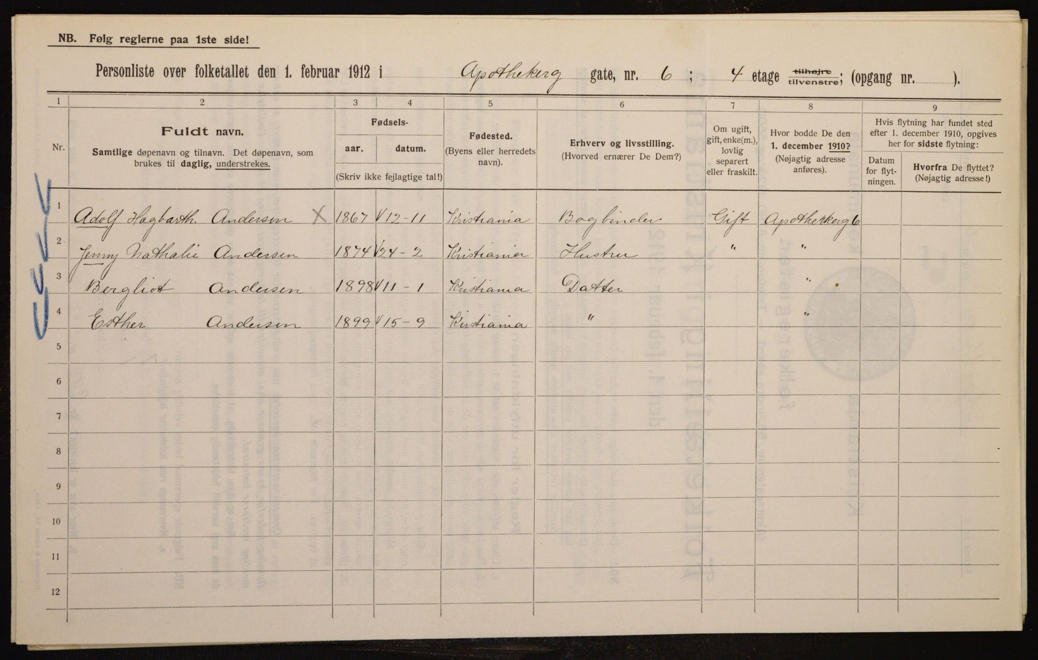 OBA, Municipal Census 1912 for Kristiania, 1912, p. 1334
