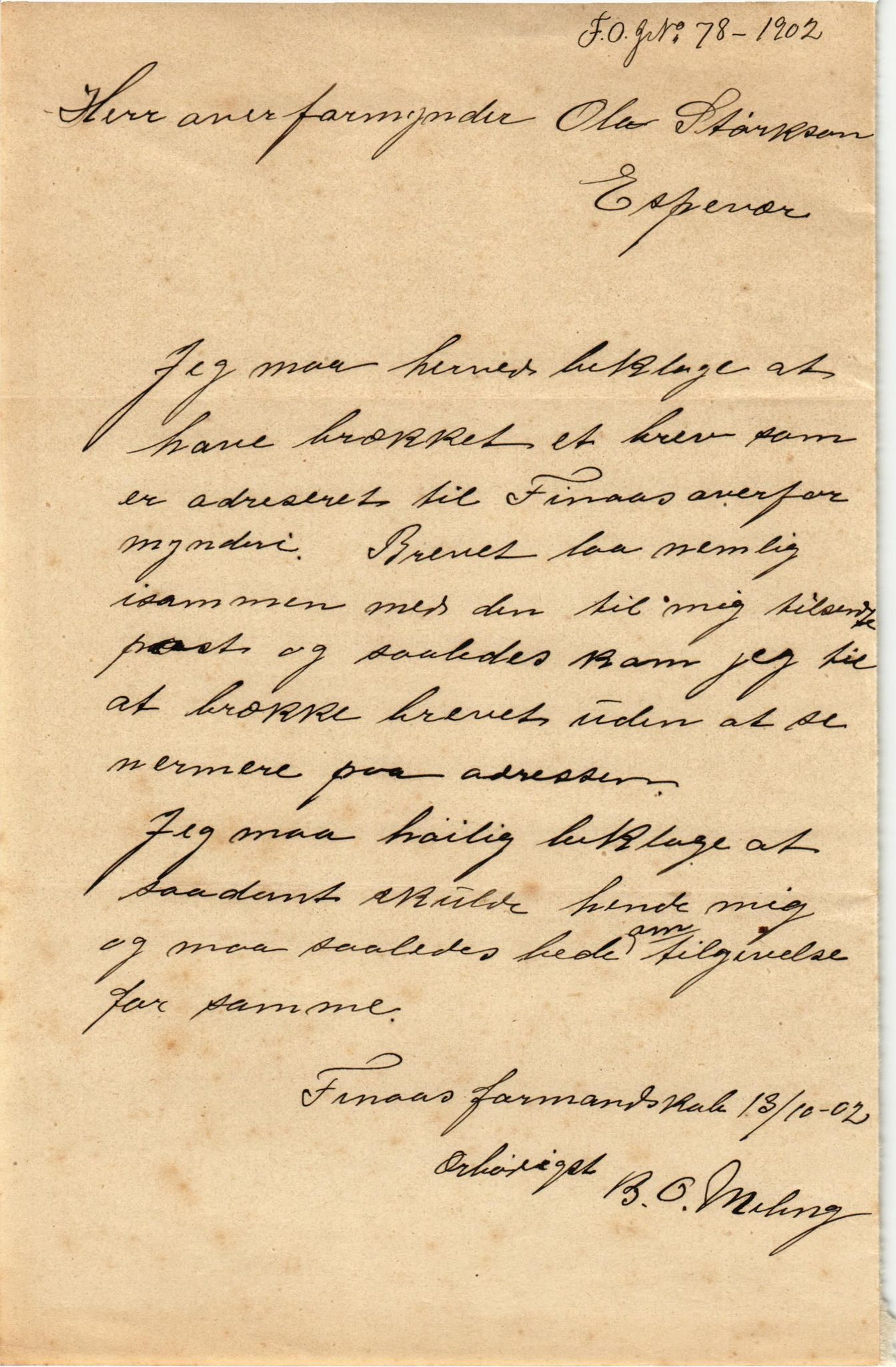 Finnaas kommune. Overformynderiet, IKAH/1218a-812/D/Da/Daa/L0002/0002: Kronologisk ordna korrespondanse / Kronologisk ordna korrespondanse, 1901-1904, p. 86