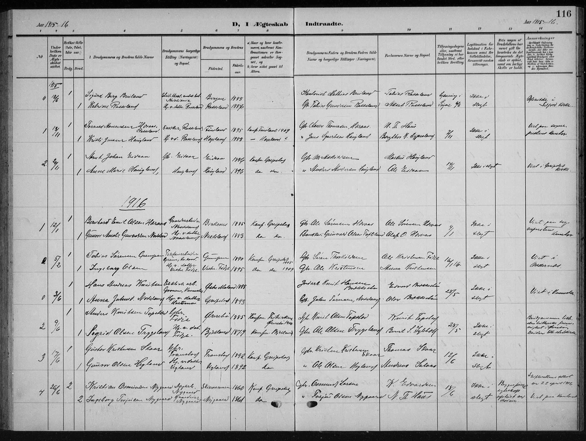 Søgne sokneprestkontor, SAK/1111-0037/F/Fb/Fba/L0005: Parish register (copy) no. B 5, 1904-1936, p. 116