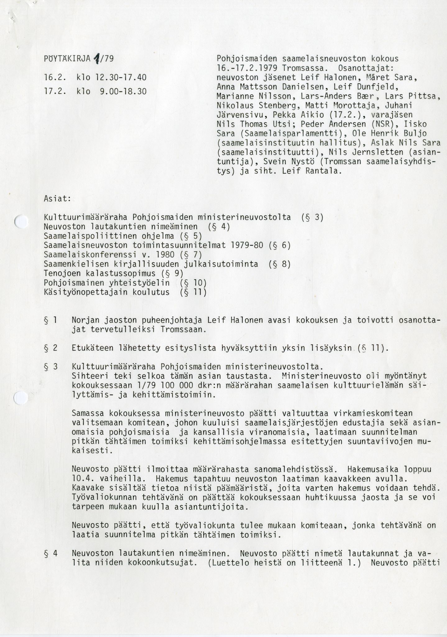 Sámiráđđi / Saami Council, AV/SAMI-PA-1126/A/L0005: Sámiráđi ja SR bargolávdegoddi beavdegirjjit, 1973-1980