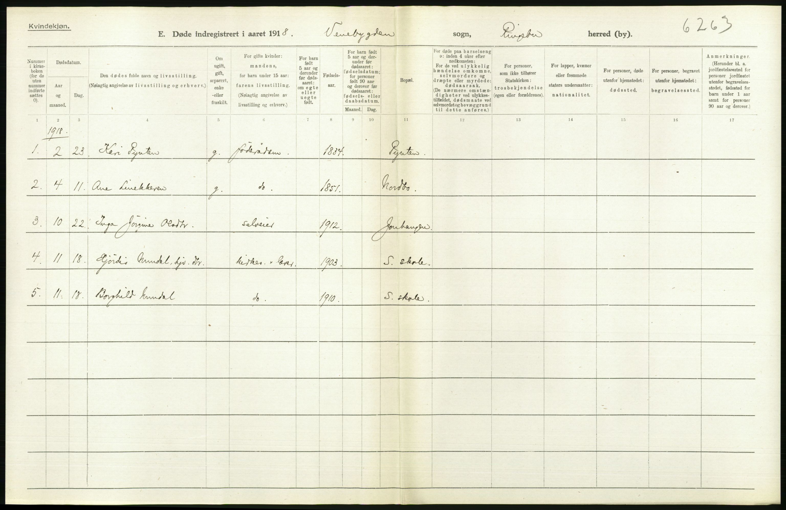 Statistisk sentralbyrå, Sosiodemografiske emner, Befolkning, RA/S-2228/D/Df/Dfb/Dfbh/L0017: Oppland fylke: Døde. Bygder og byer., 1918, p. 162