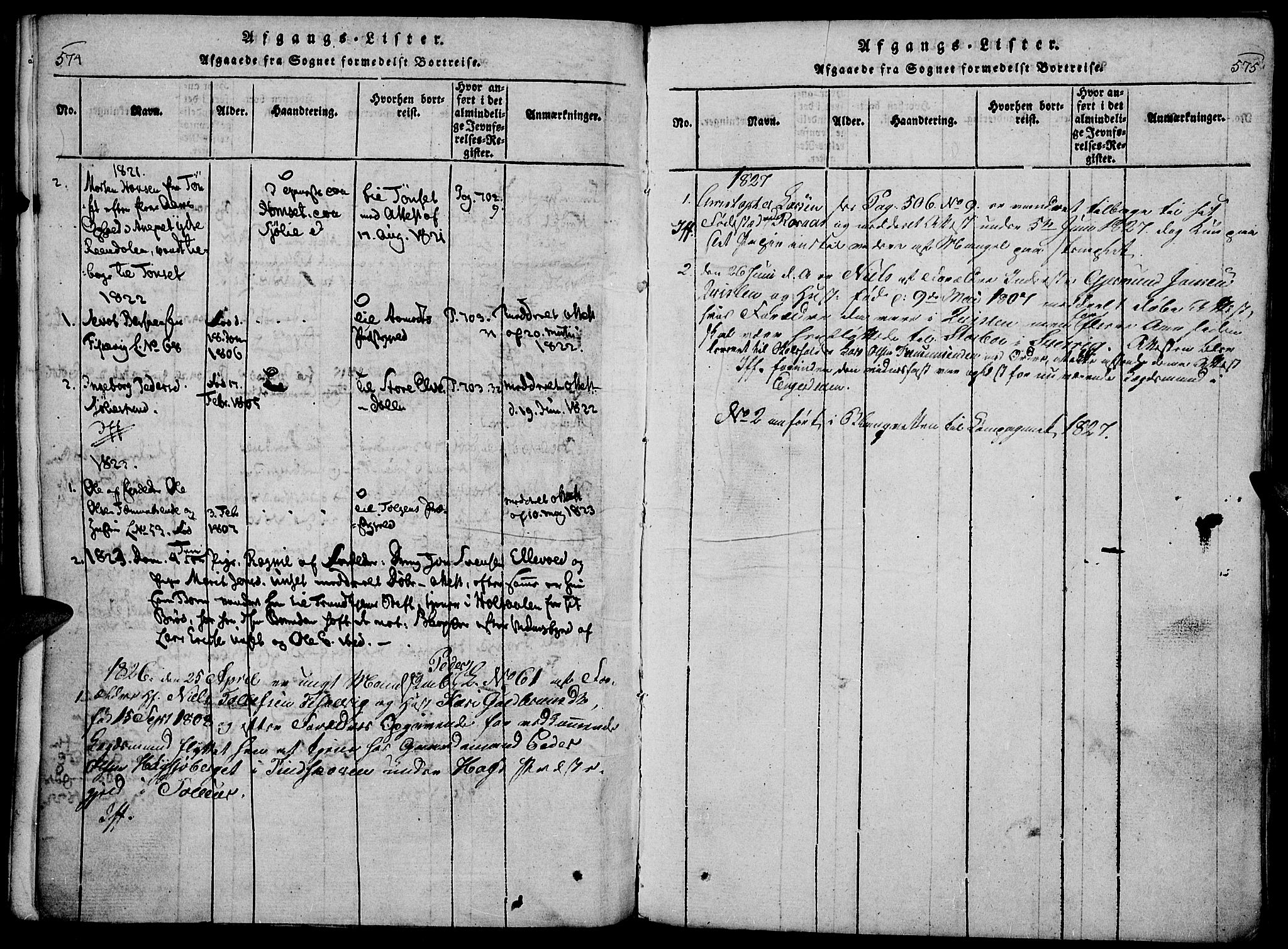 Rendalen prestekontor, AV/SAH-PREST-054/H/Ha/Haa/L0003: Parish register (official) no. 3, 1815-1829, p. 574-575