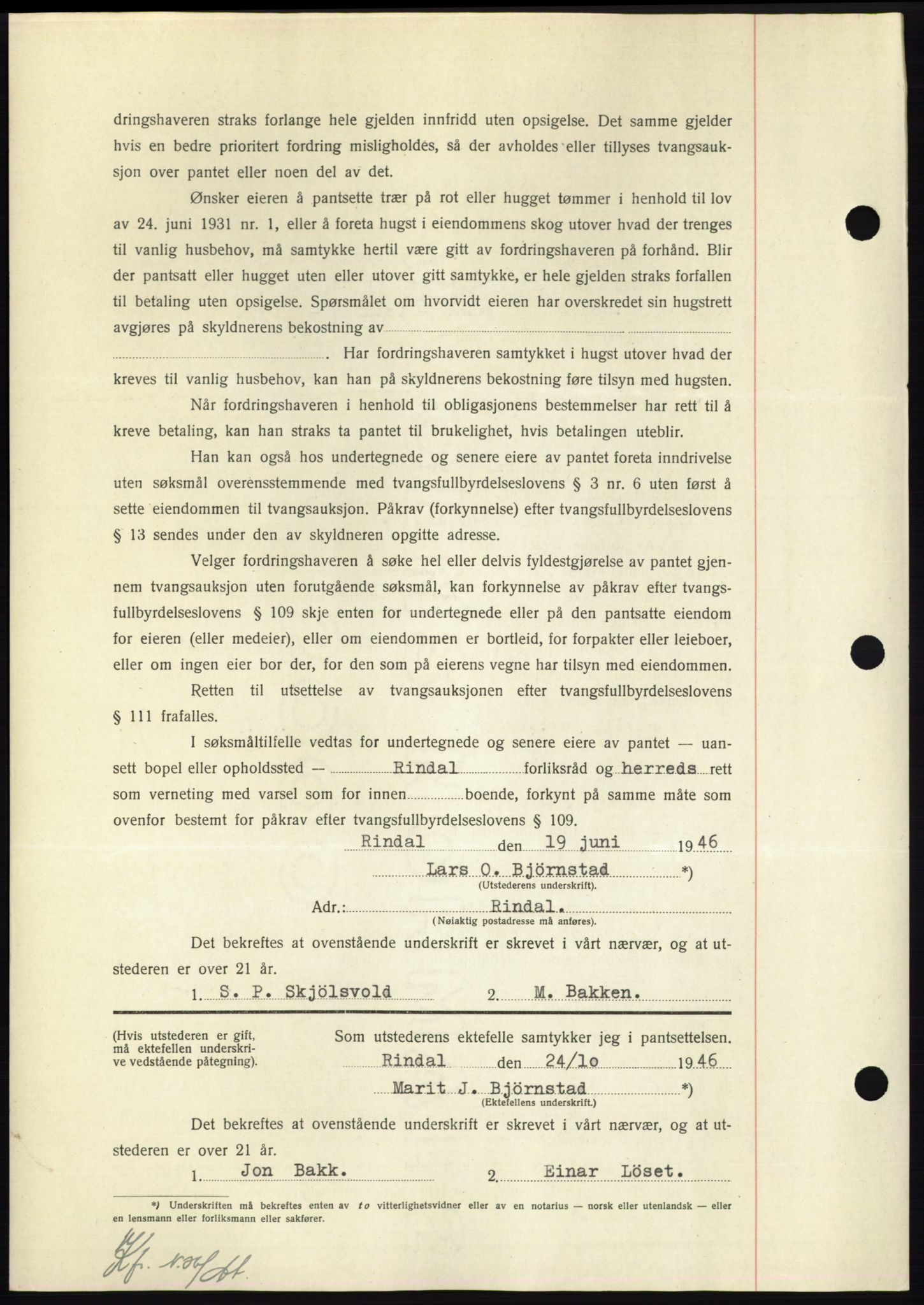 Nordmøre sorenskriveri, AV/SAT-A-4132/1/2/2Ca: Mortgage book no. B95, 1946-1947, Diary no: : 2206/1946