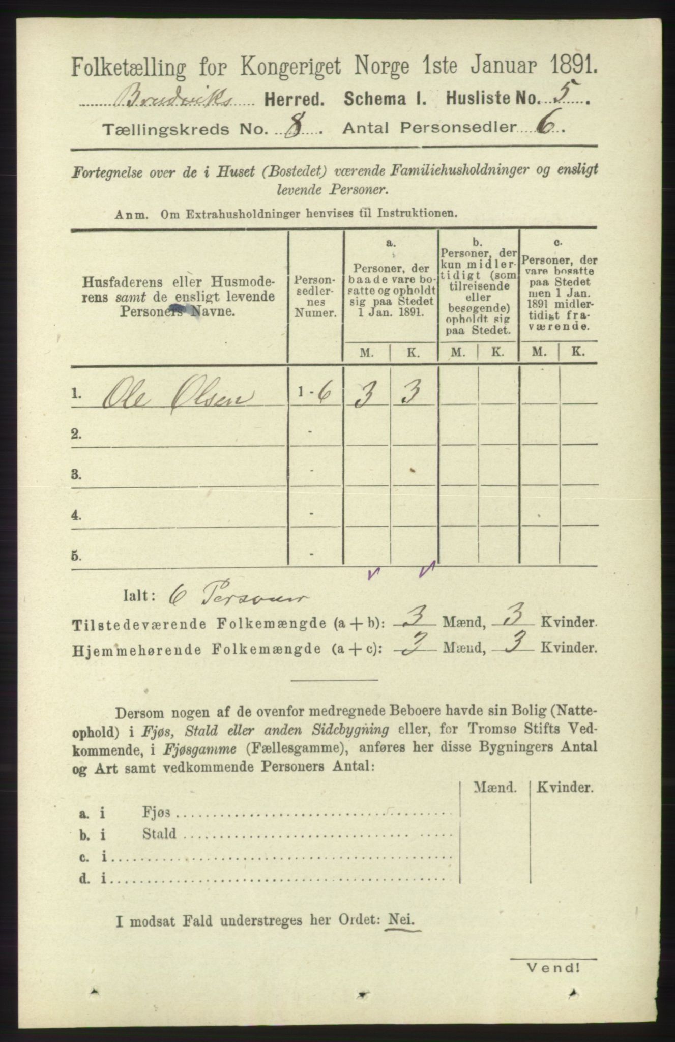 RA, 1891 census for 1251 Bruvik, 1891, p. 2865