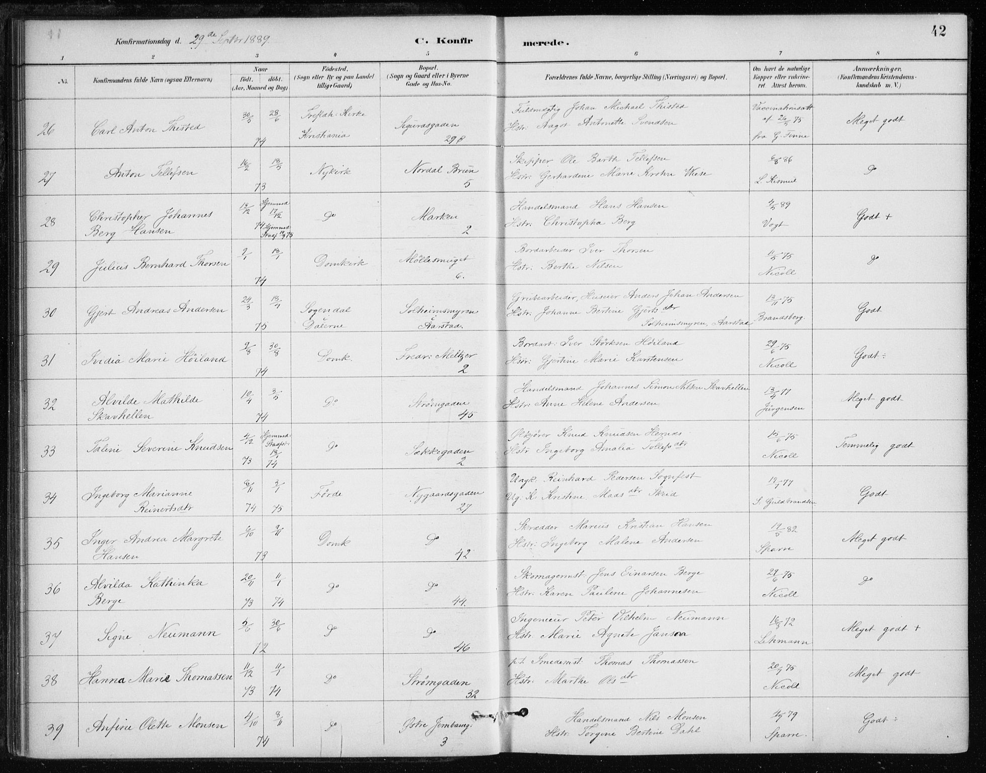 Johanneskirken sokneprestembete, AV/SAB-A-76001/H/Haa/L0008: Parish register (official) no. C 1, 1885-1907, p. 42