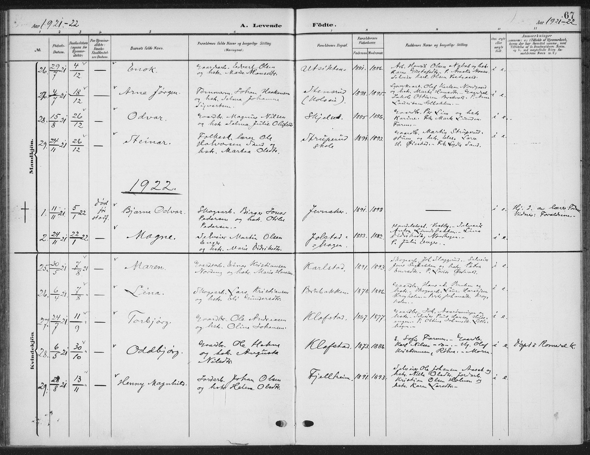 Romedal prestekontor, AV/SAH-PREST-004/K/L0009: Parish register (official) no. 9, 1906-1929, p. 67