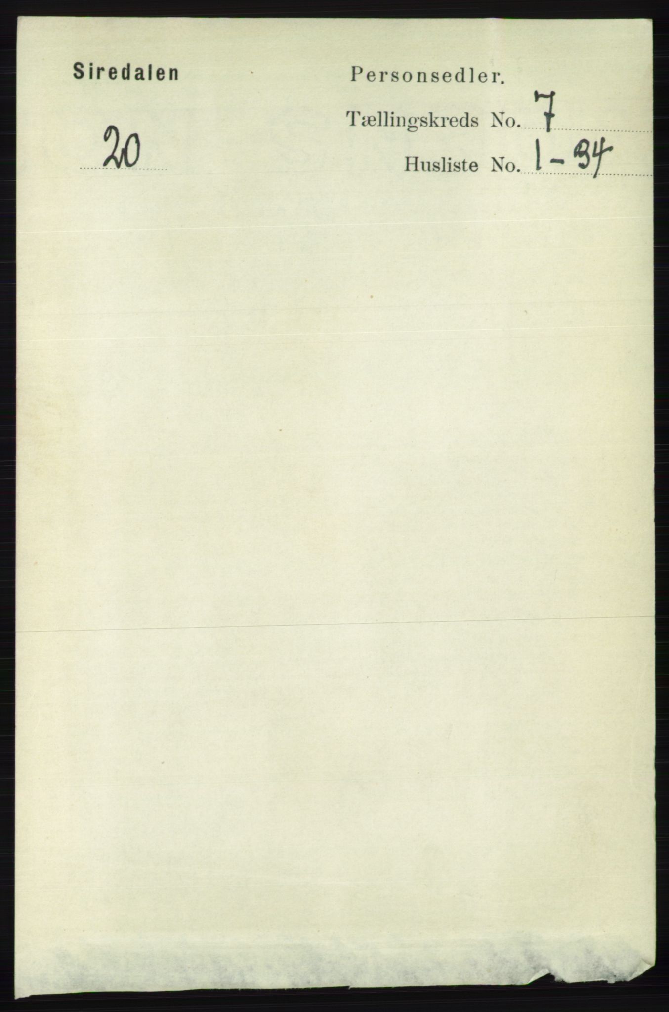 RA, 1891 census for 1046 Sirdal, 1891, p. 1952