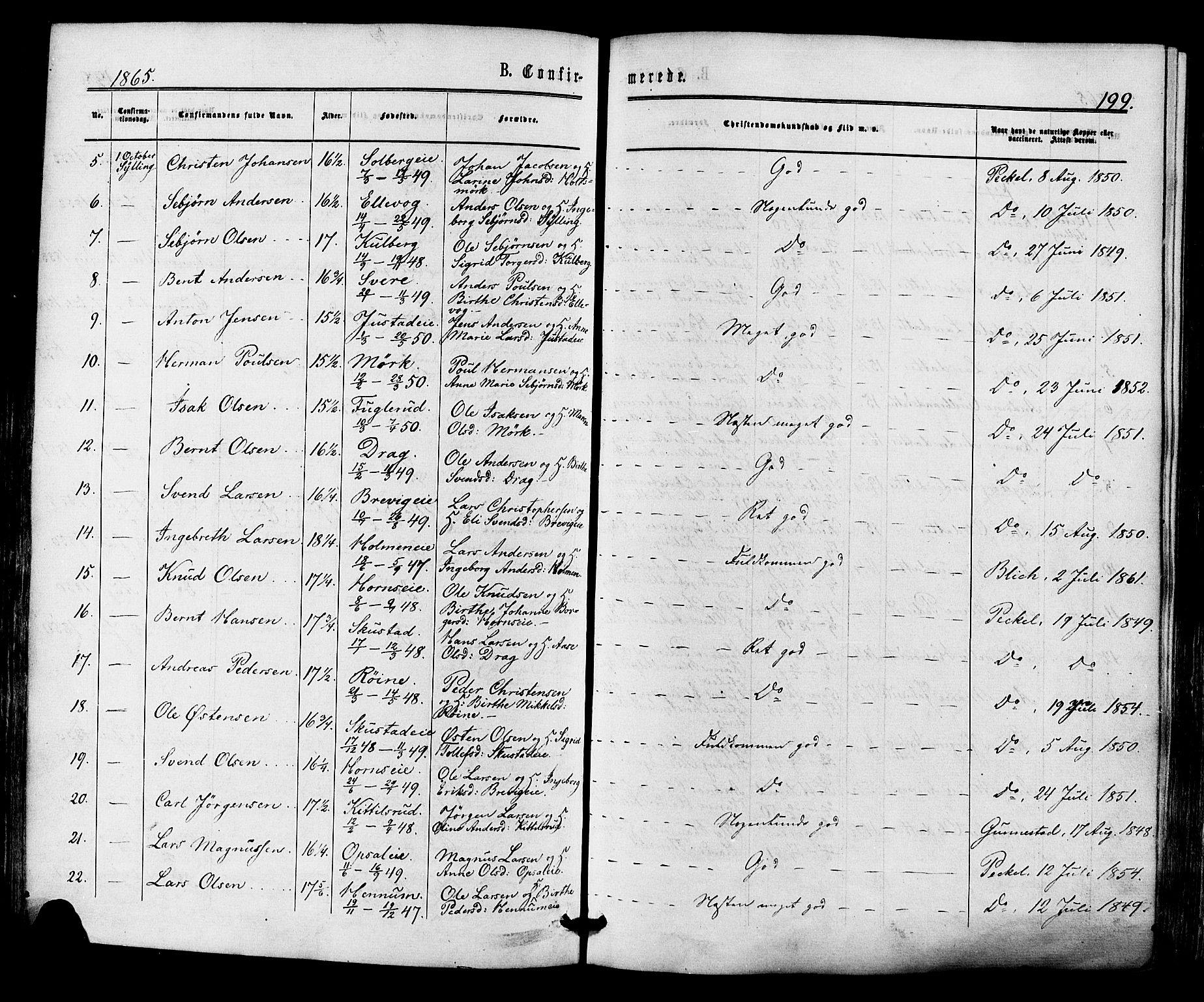 Lier kirkebøker, AV/SAKO-A-230/F/Fa/L0013: Parish register (official) no. I 13, 1865-1874, p. 199