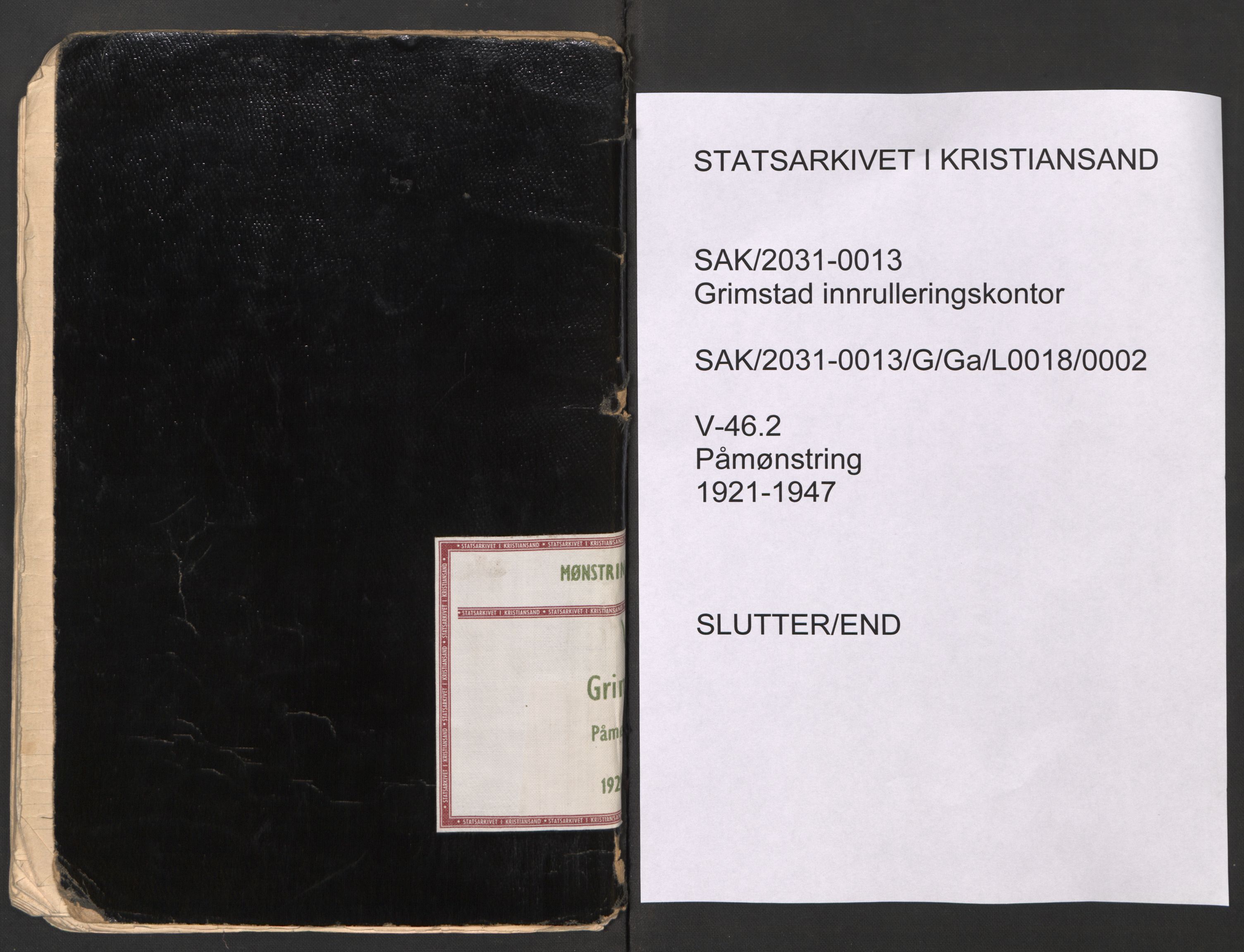 Grimstad mønstringskrets, SAK/2031-0013/G/Ga/L0018/0002: Påmønstring, V-46 / Påmønstring, 1921-1947, p. 60