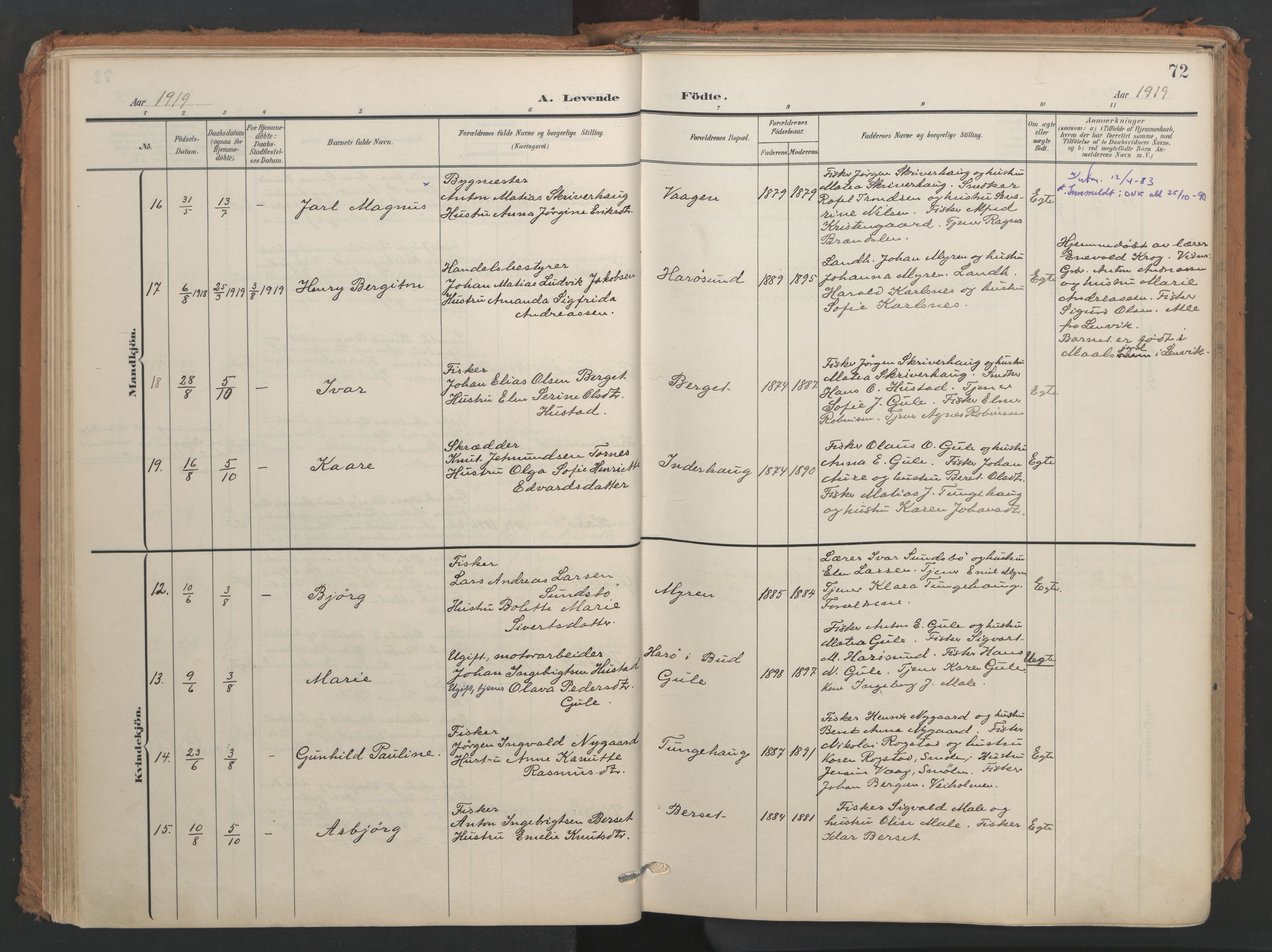 Ministerialprotokoller, klokkerbøker og fødselsregistre - Møre og Romsdal, AV/SAT-A-1454/566/L0771: Parish register (official) no. 566A10, 1904-1929, p. 72