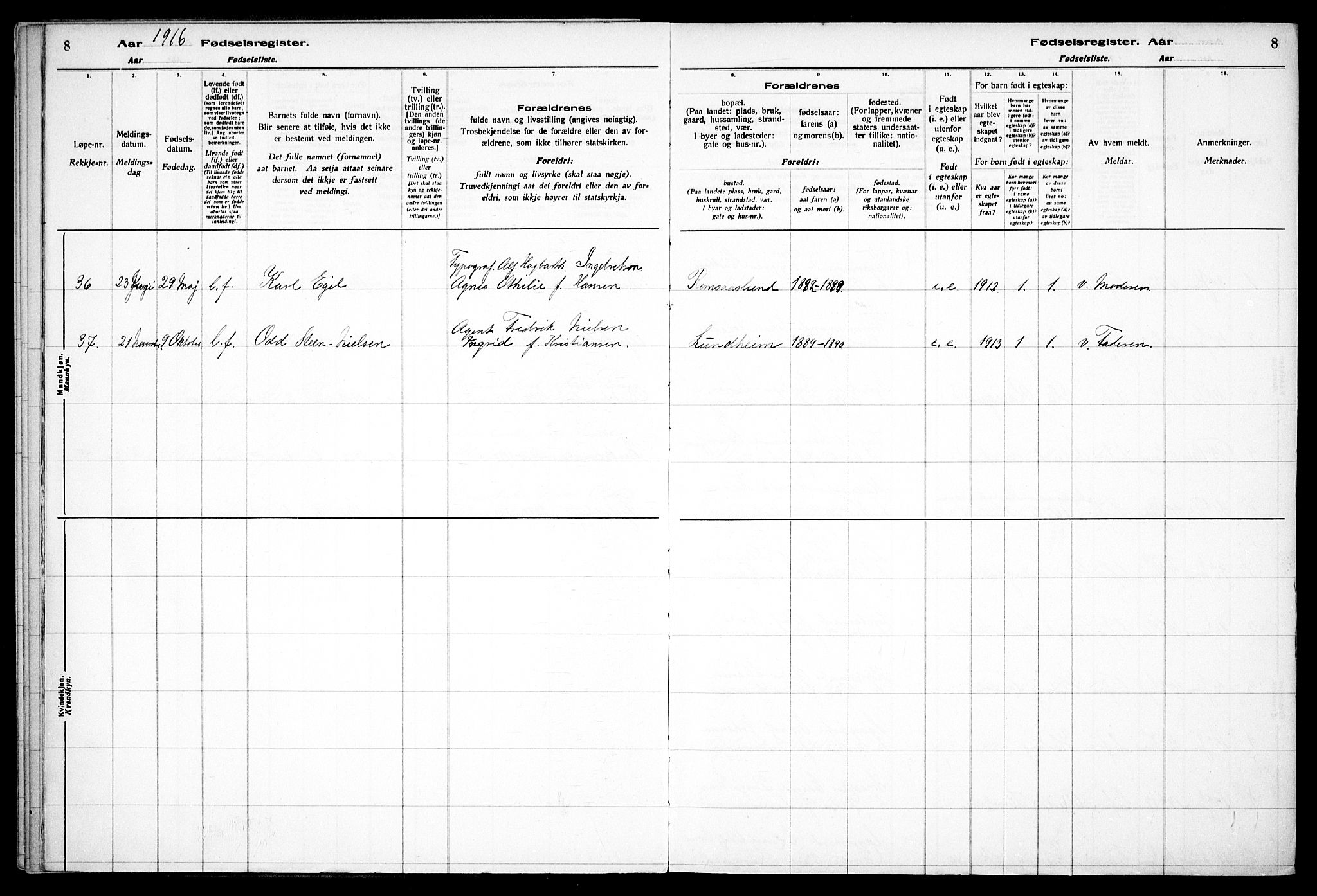 Østre Aker prestekontor Kirkebøker, SAO/A-10840/J/Jb/L0001: Birth register no. II 1, 1916-1932, p. 8